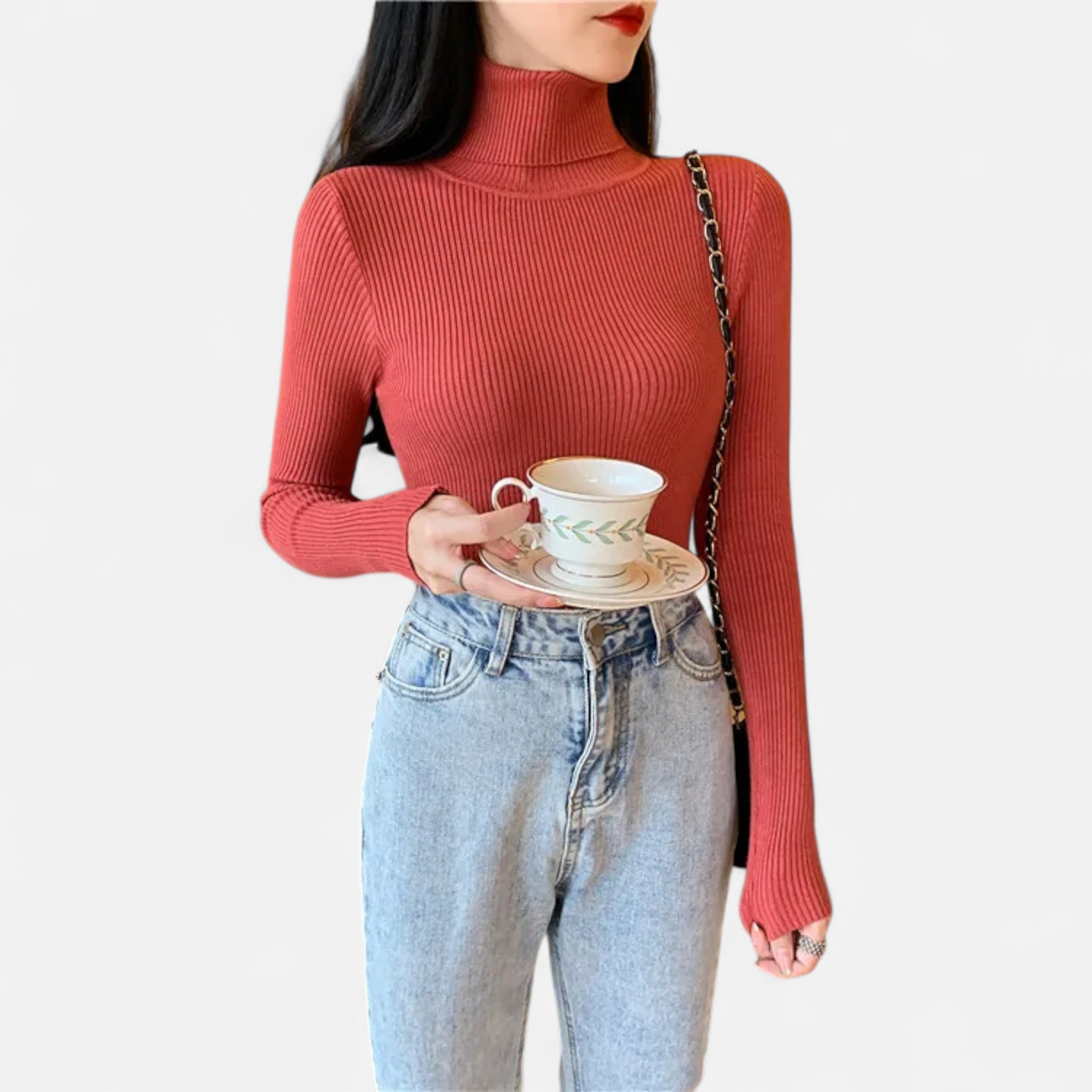 Old Ancien | Women’s Ribbed Turtleneck – Foldover Winter Elegance