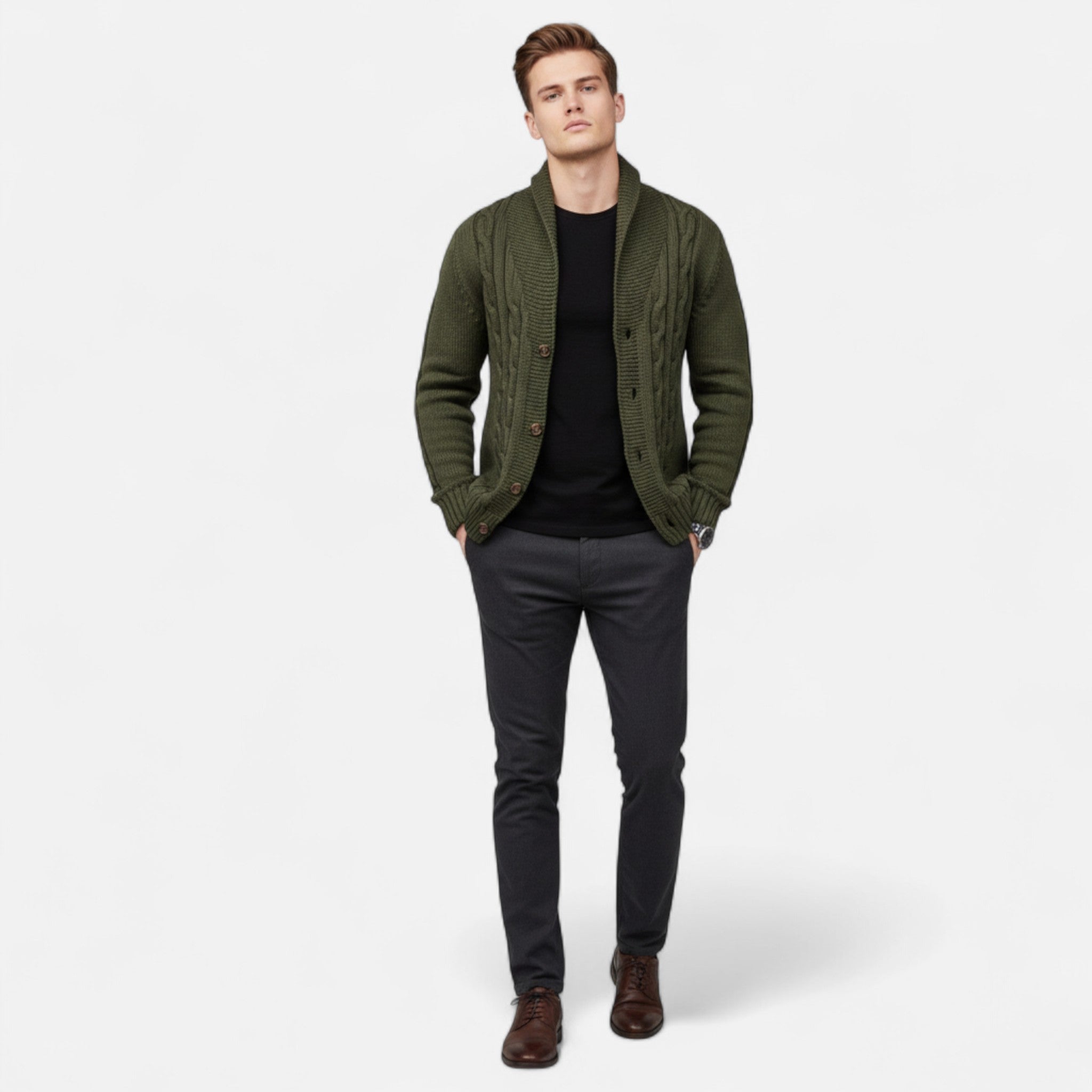 Old ancien | Men’s Rib-Knit Button-Up Cardigan