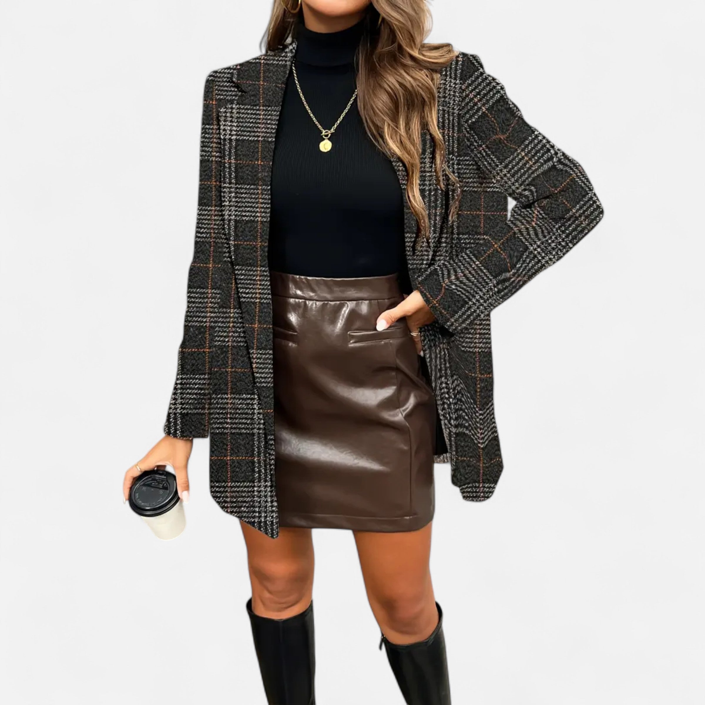 Old Ancien | Women’s Classic Coat – Houndstooth Timeless Sophistication