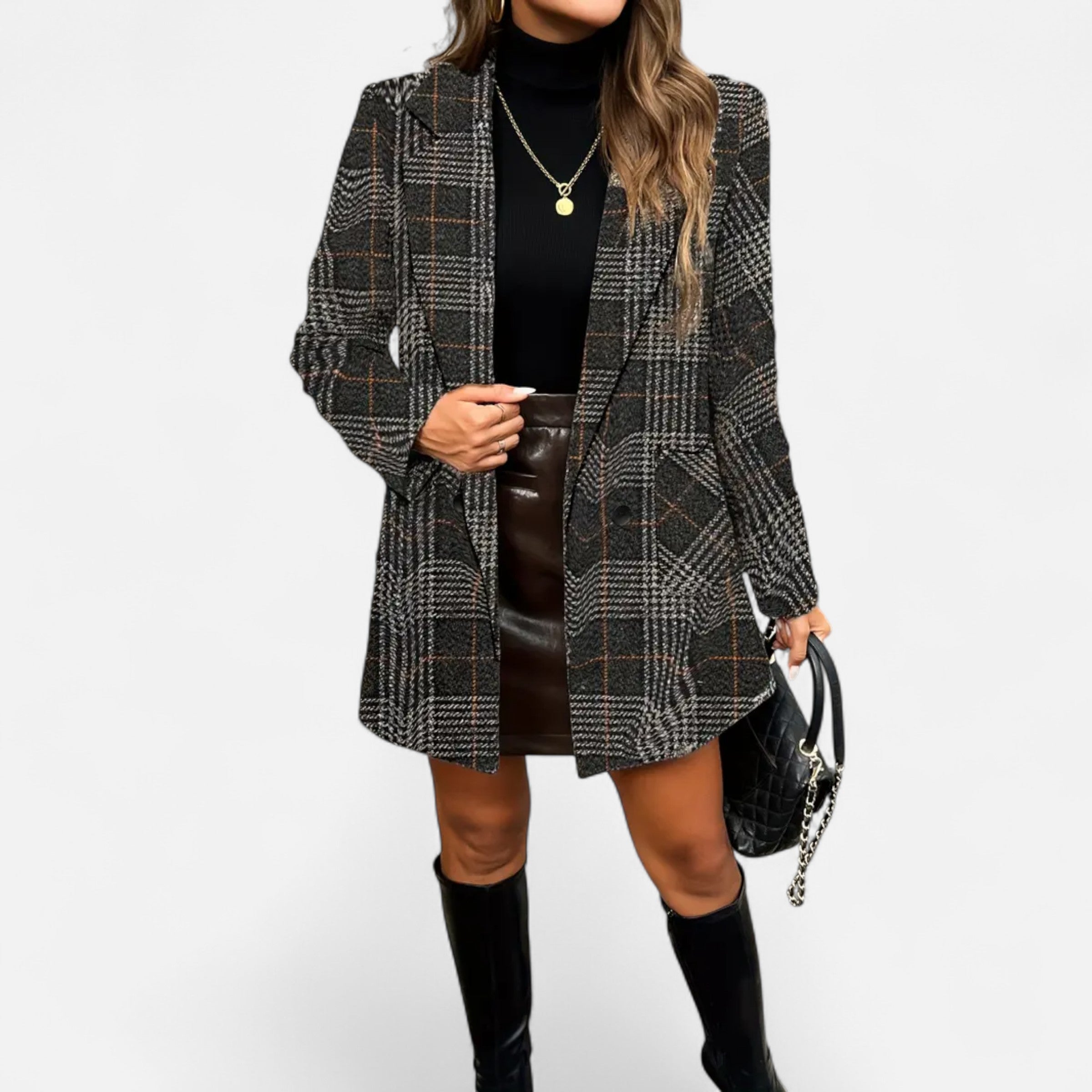 Old Ancien | Women’s Classic Coat – Houndstooth Timeless Sophistication