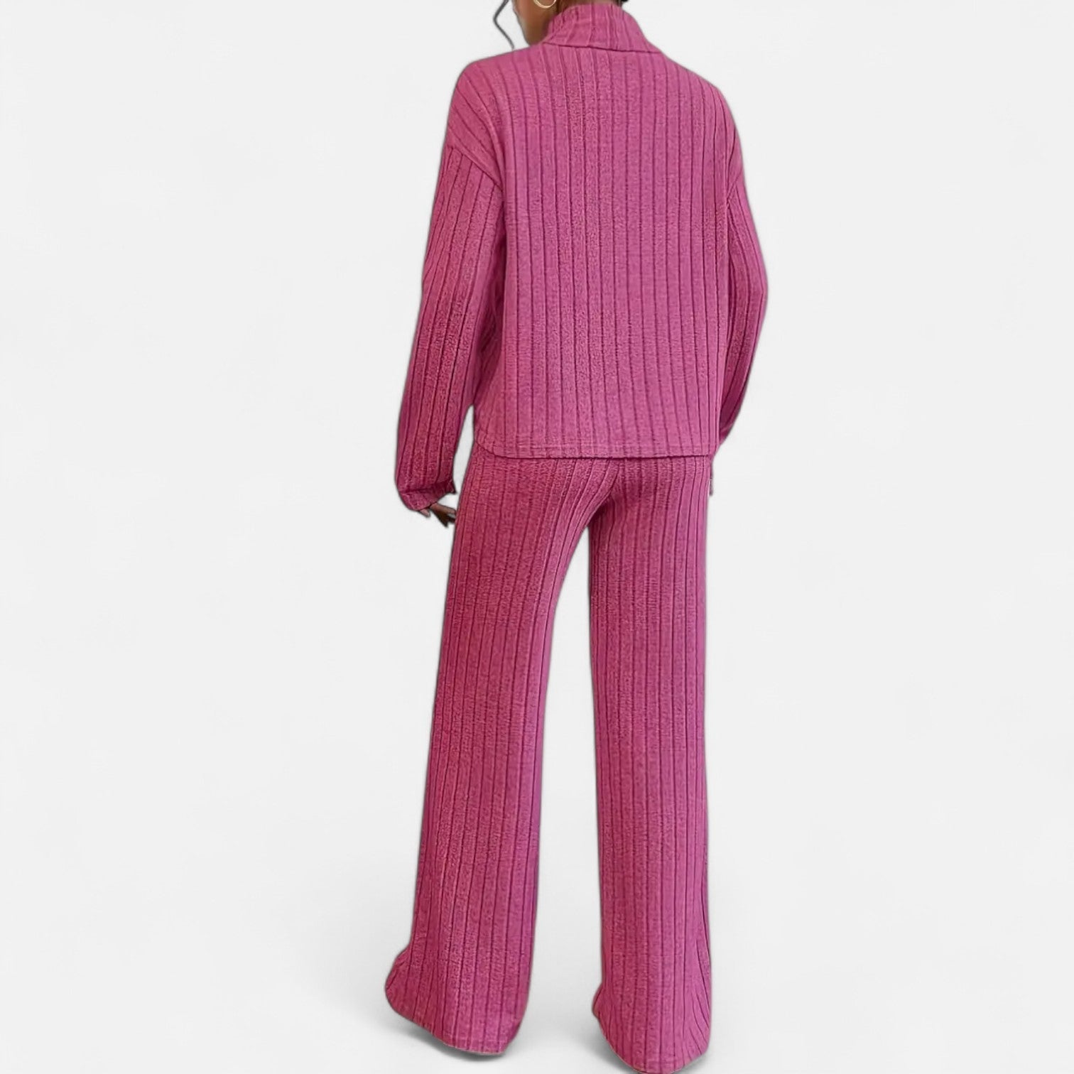 Old Ancien | Women’s Ribbed Set – Mock Neck & Wide-Leg Elegance
