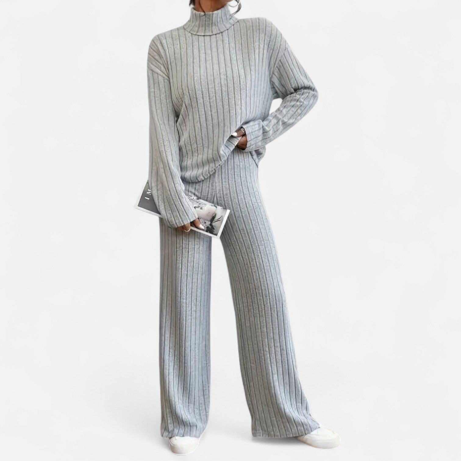 Old Ancien | Women’s Ribbed Set – Mock Neck & Wide-Leg Elegance