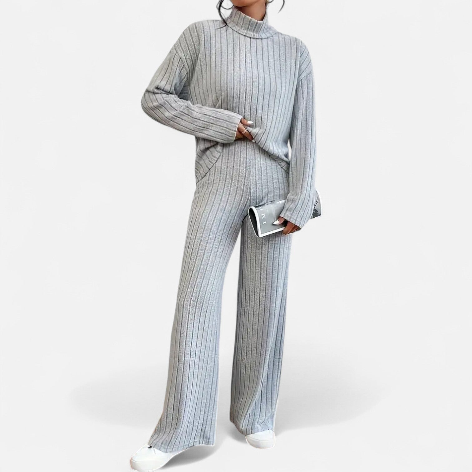 Old Ancien | Women’s Ribbed Set – Mock Neck & Wide-Leg Elegance
