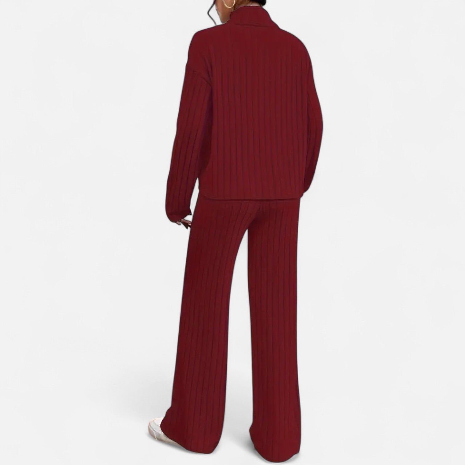 Old Ancien | Women’s Ribbed Set – Mock Neck & Wide-Leg Elegance