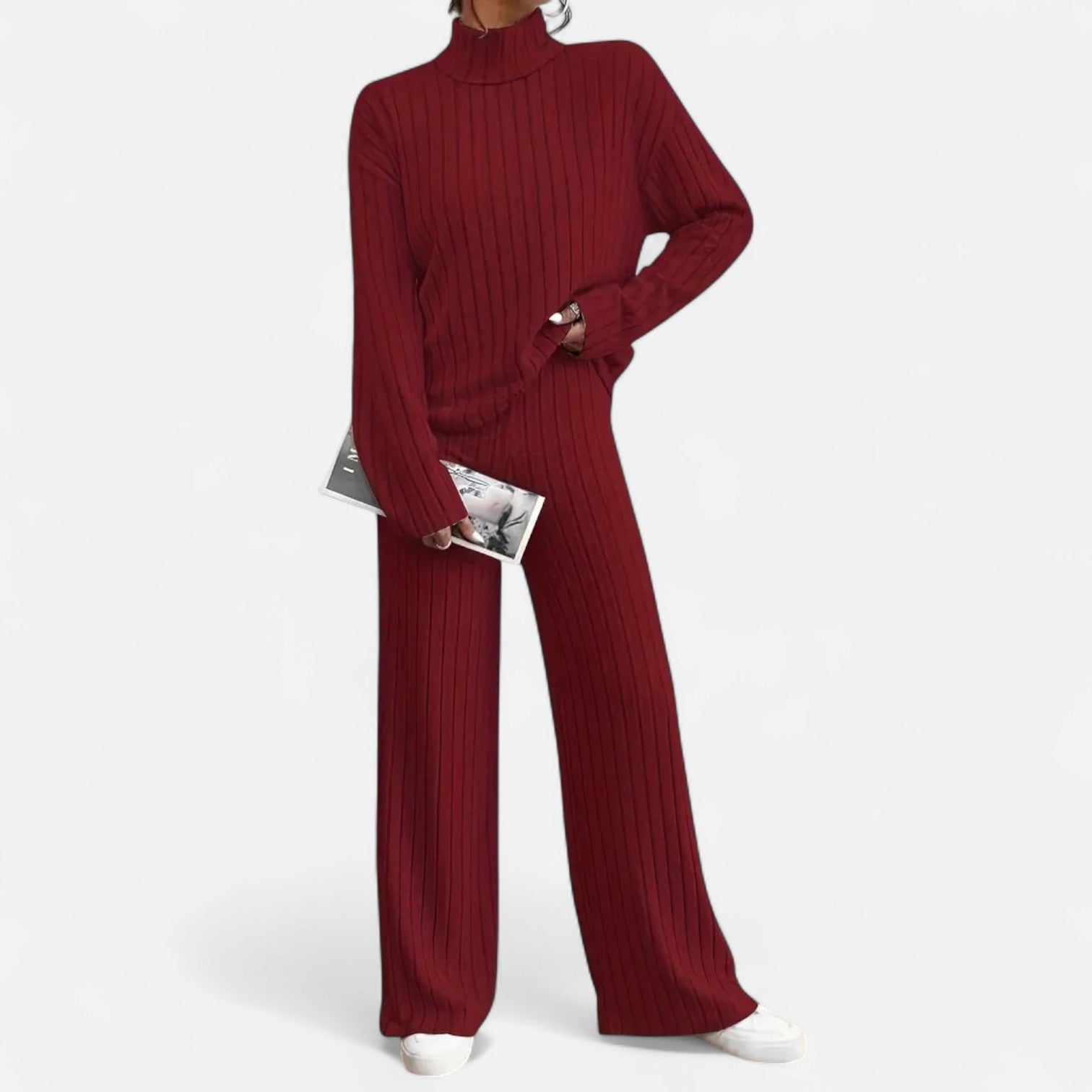 Old Ancien | Women’s Ribbed Set – Mock Neck & Wide-Leg Elegance