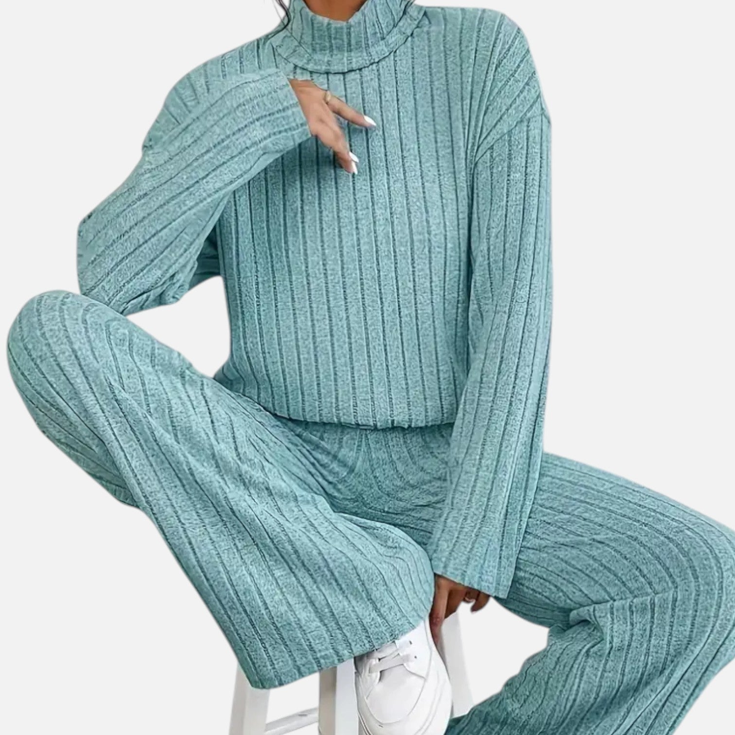 Old Ancien | Women’s Ribbed Set – Mock Neck & Wide-Leg Elegance