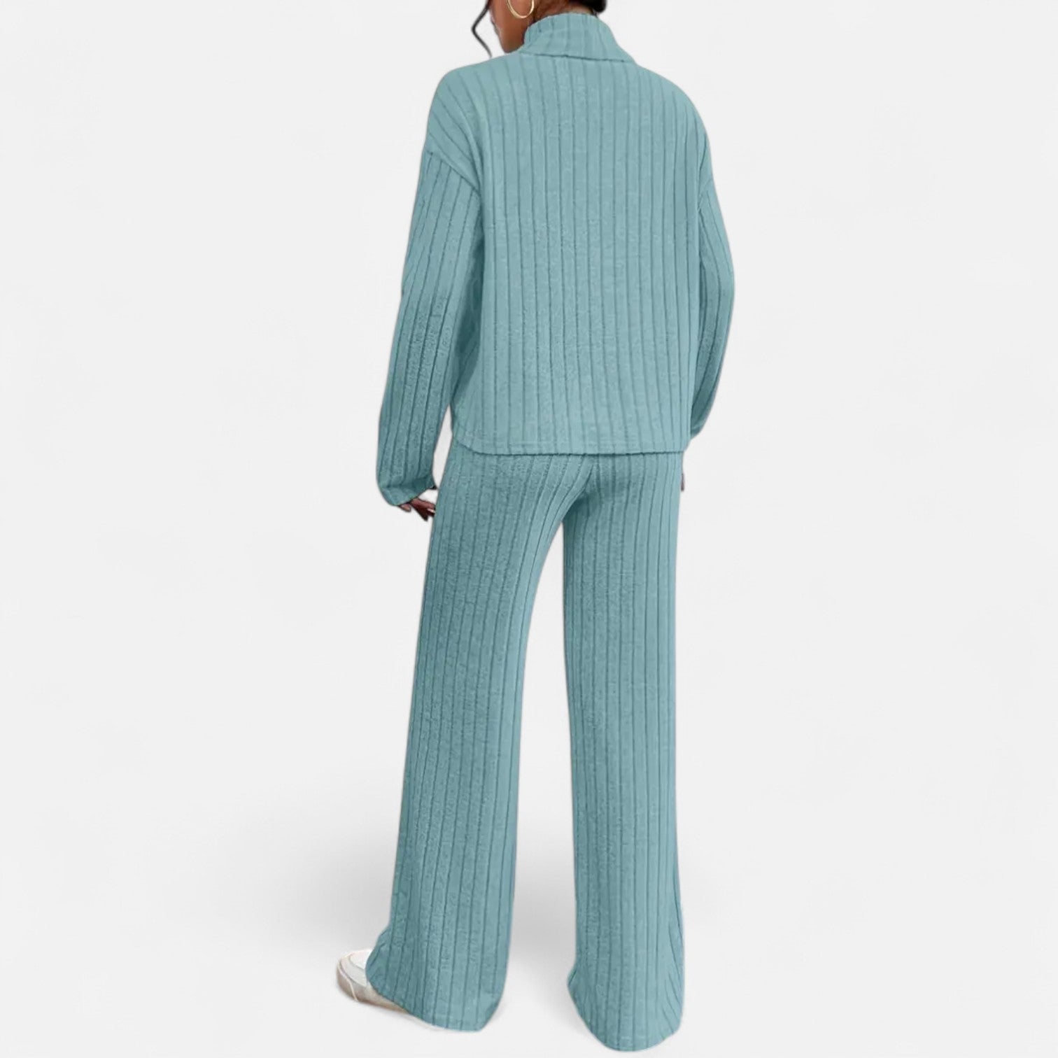 Old Ancien | Women’s Ribbed Set – Mock Neck & Wide-Leg Elegance