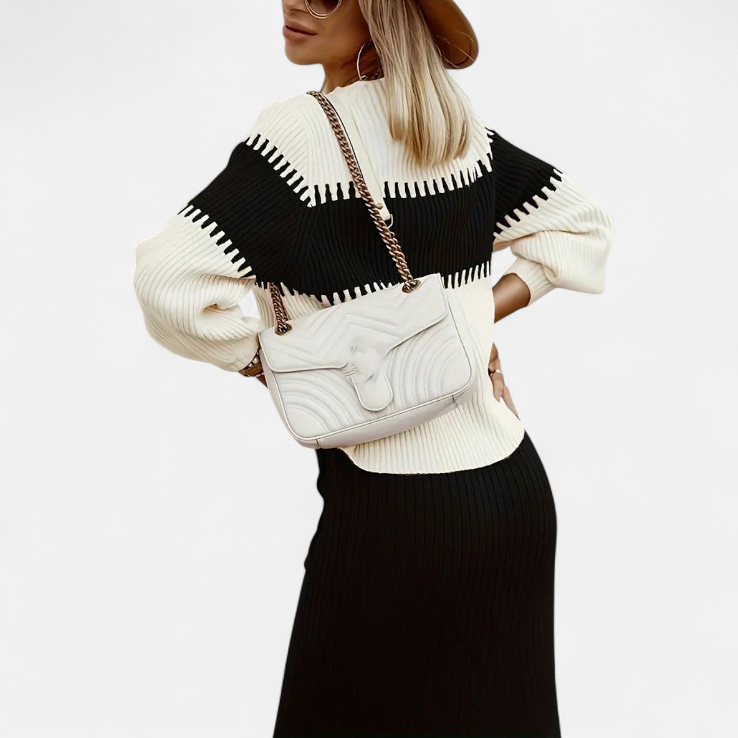 Old Ancien | Women’s Knit Set – High-Neck Pullover & Midi Skirt