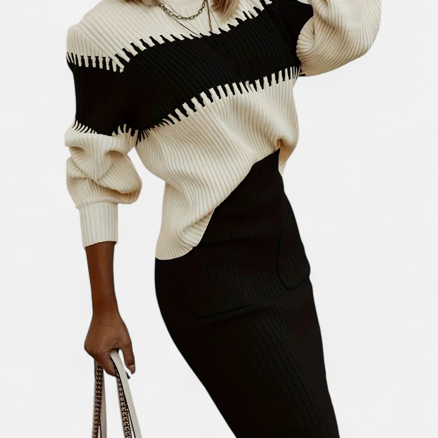 Old Ancien | Women’s Knit Set – High-Neck Pullover & Midi Skirt