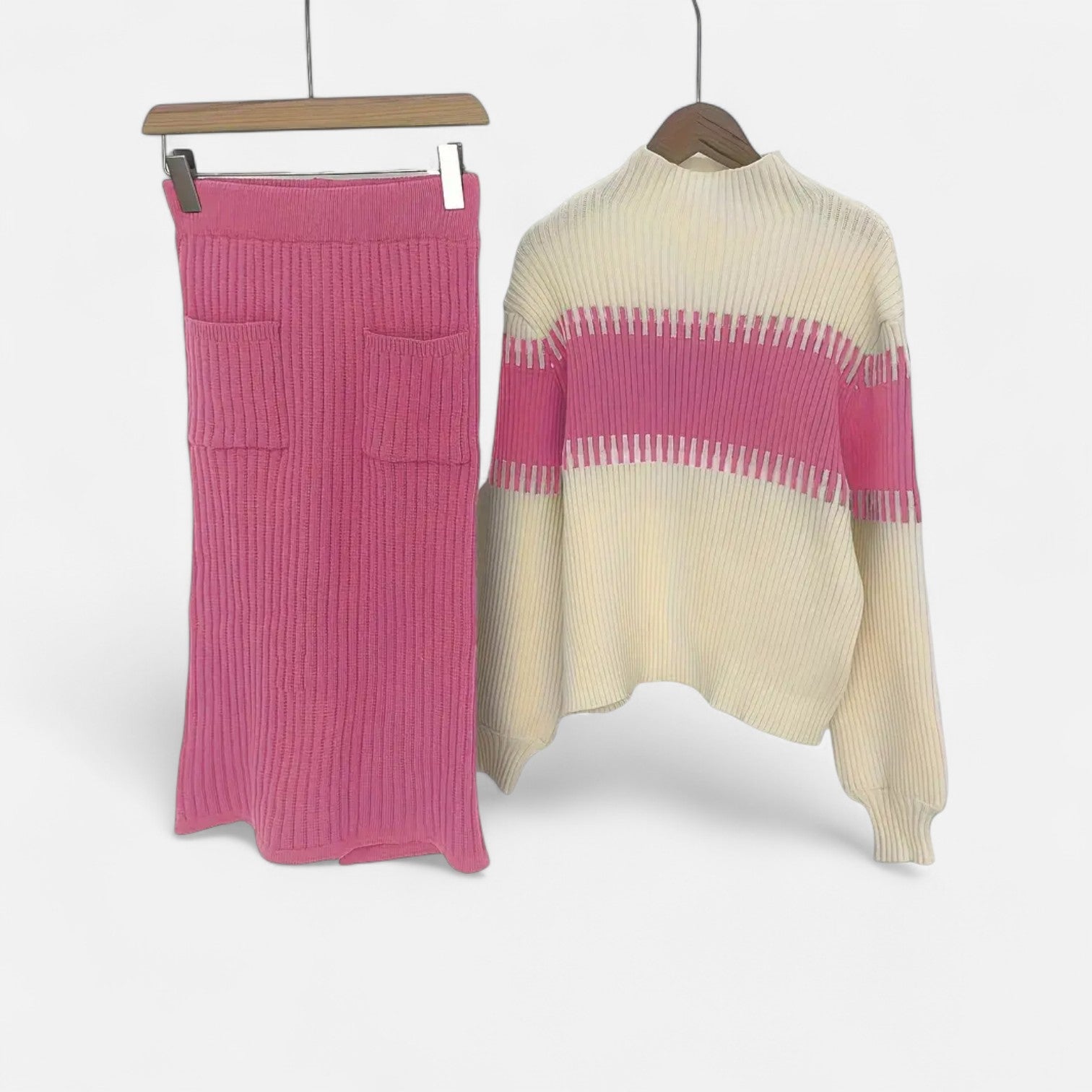 Old Ancien | Women’s Knit Set – High-Neck Pullover & Midi Skirt