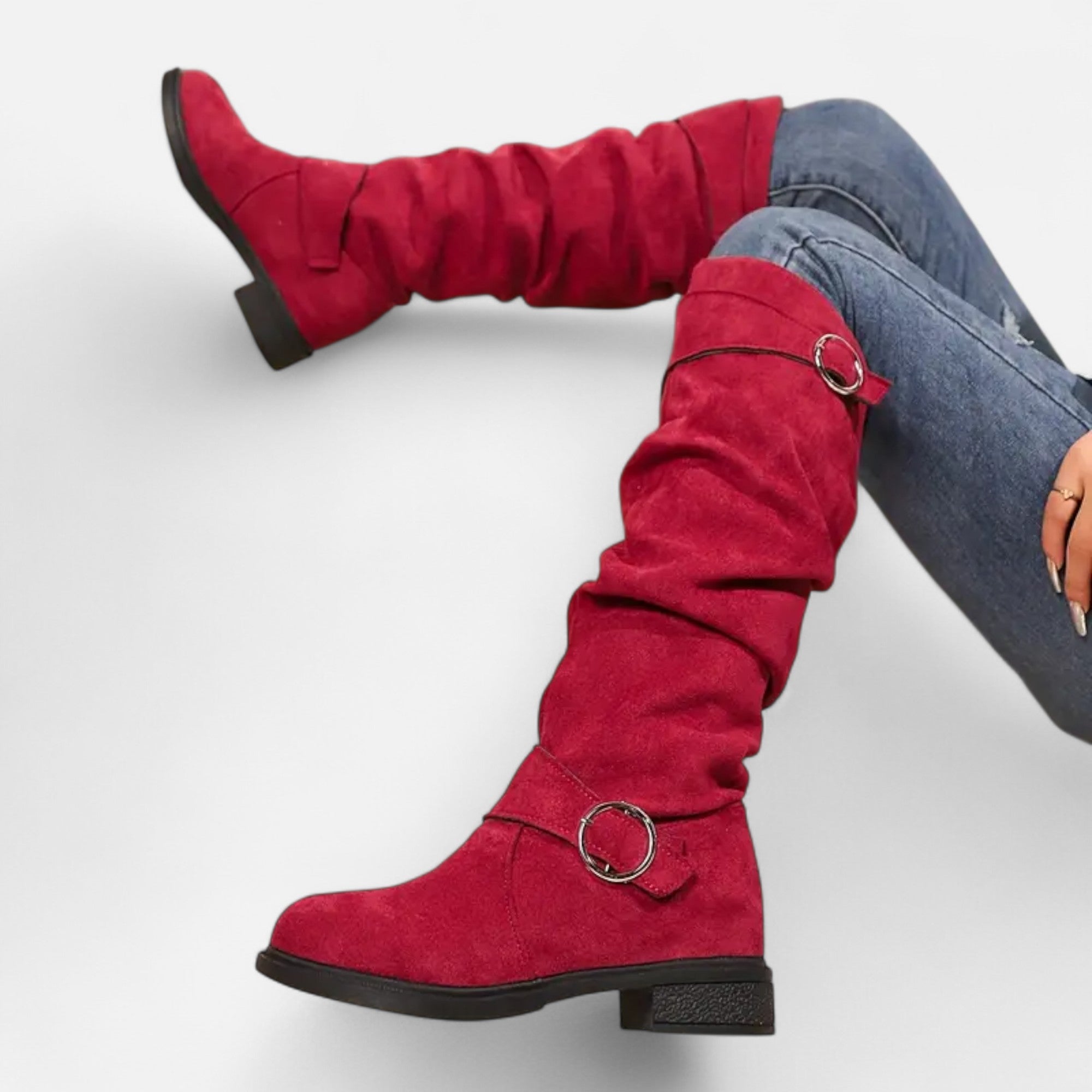 Old Ancien | Women’s Knee-High Boots – Buckle Belt Elegance