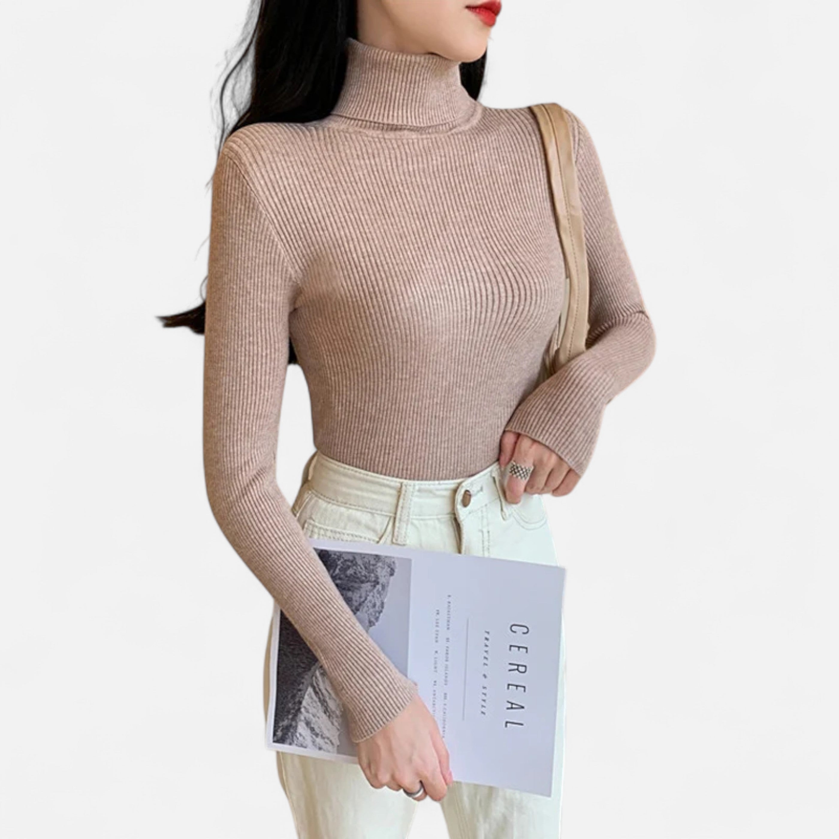 Old Ancien | Women’s Ribbed Turtleneck – Foldover Winter Elegance