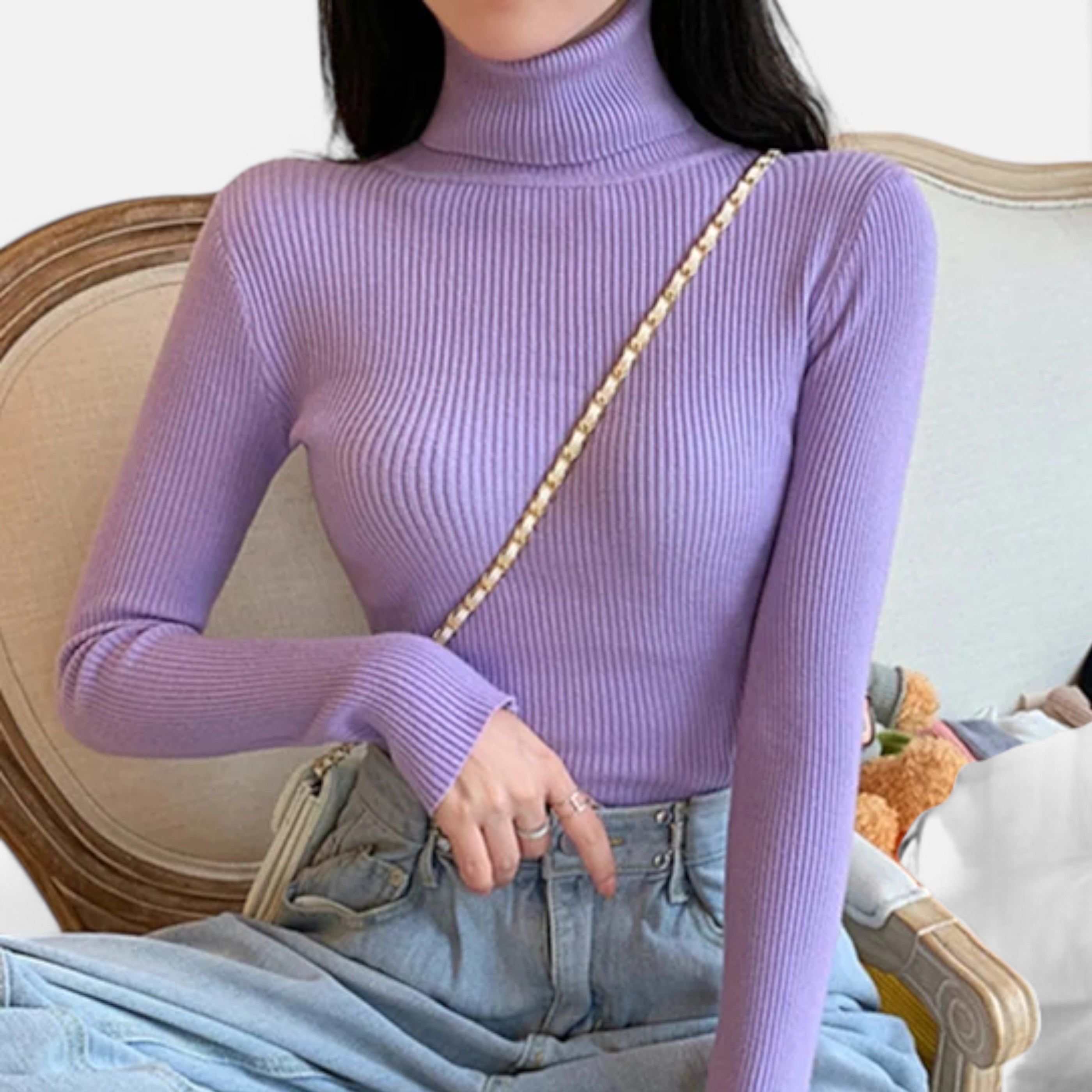 Old Ancien | Women’s Ribbed Turtleneck – Foldover Winter Elegance