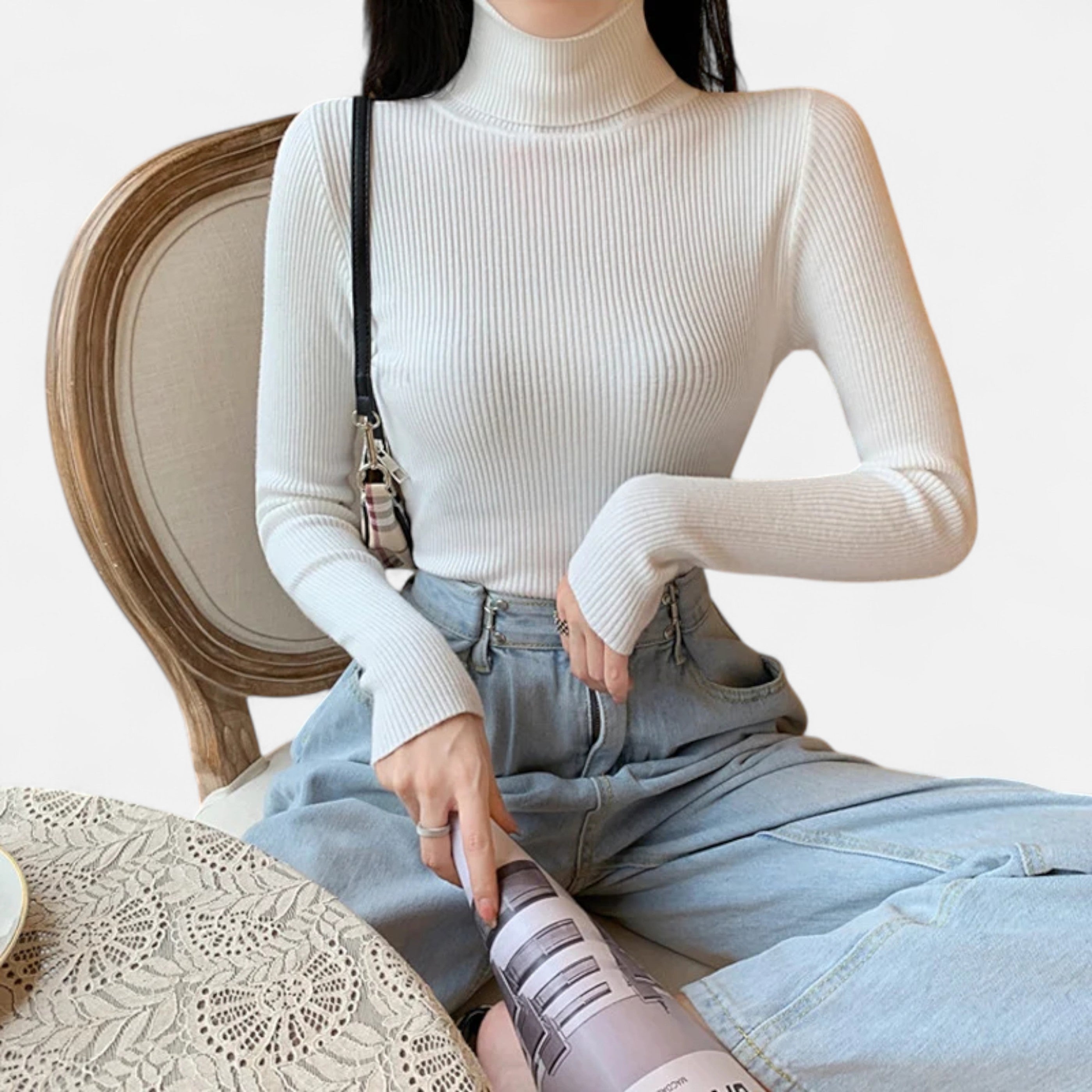 Old Ancien | Women’s Ribbed Turtleneck – Foldover Winter Elegance