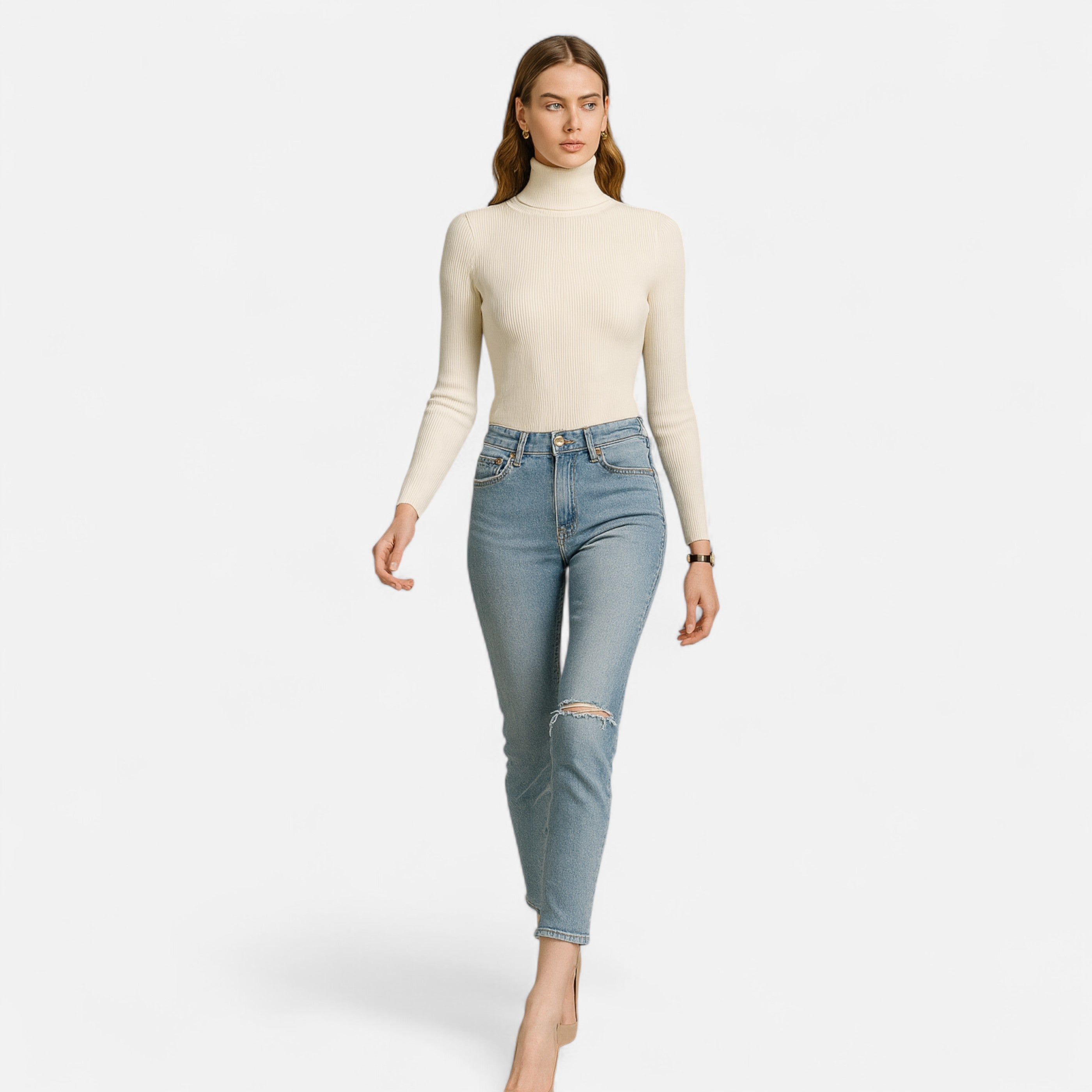 Old Ancien | Women’s Ribbed Turtleneck – Foldover Winter Elegance