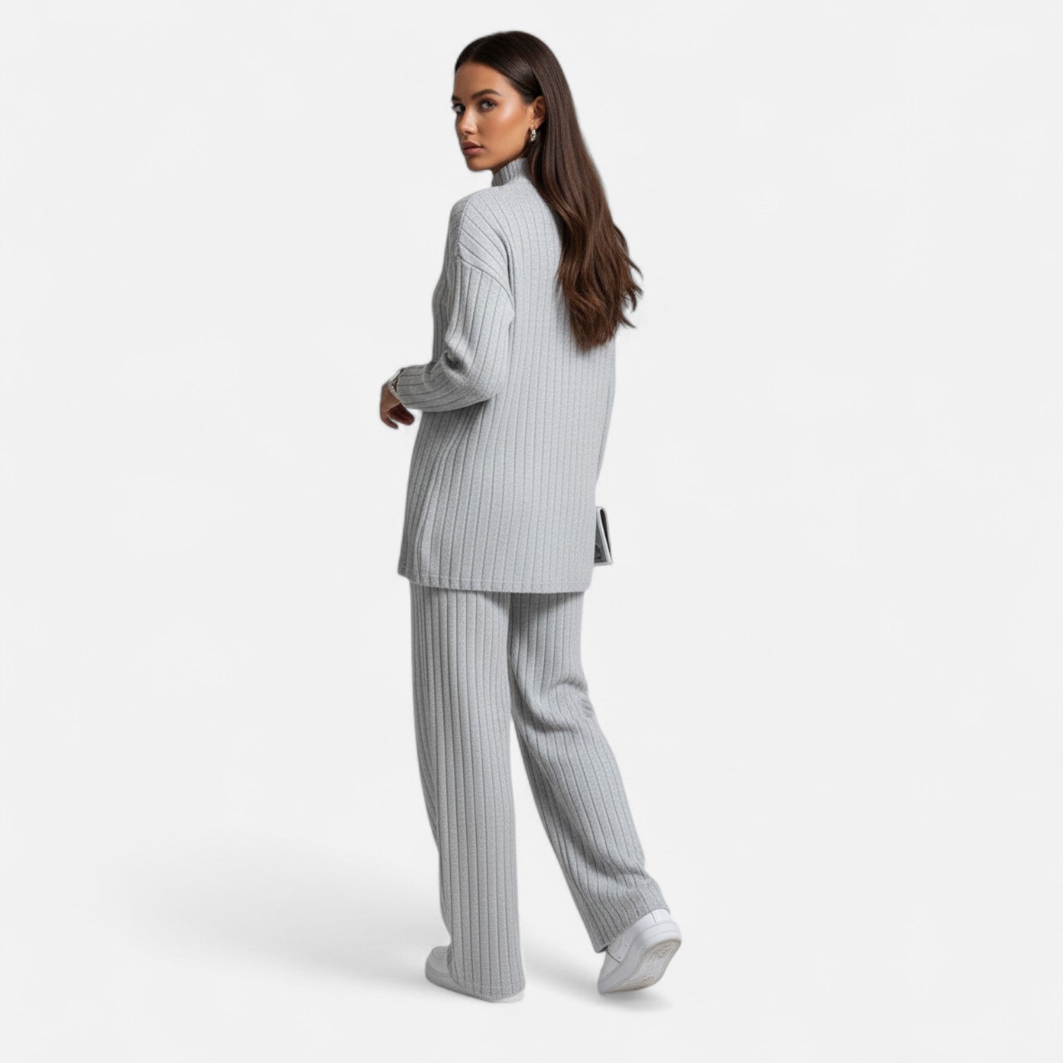 Old Ancien | Women’s Ribbed Set – Mock Neck & Wide-Leg Elegance