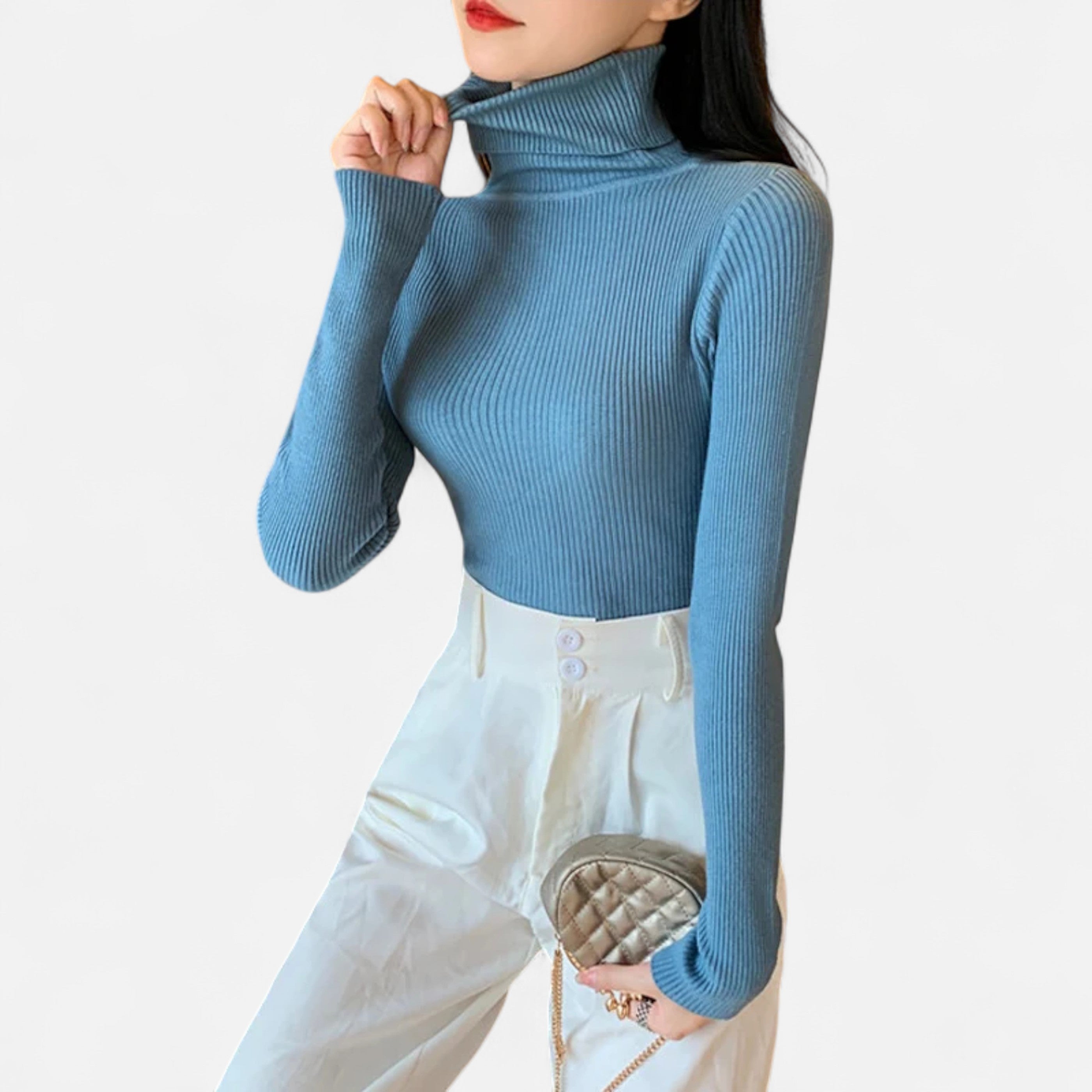 Old Ancien | Women’s Ribbed Turtleneck – Foldover Winter Elegance