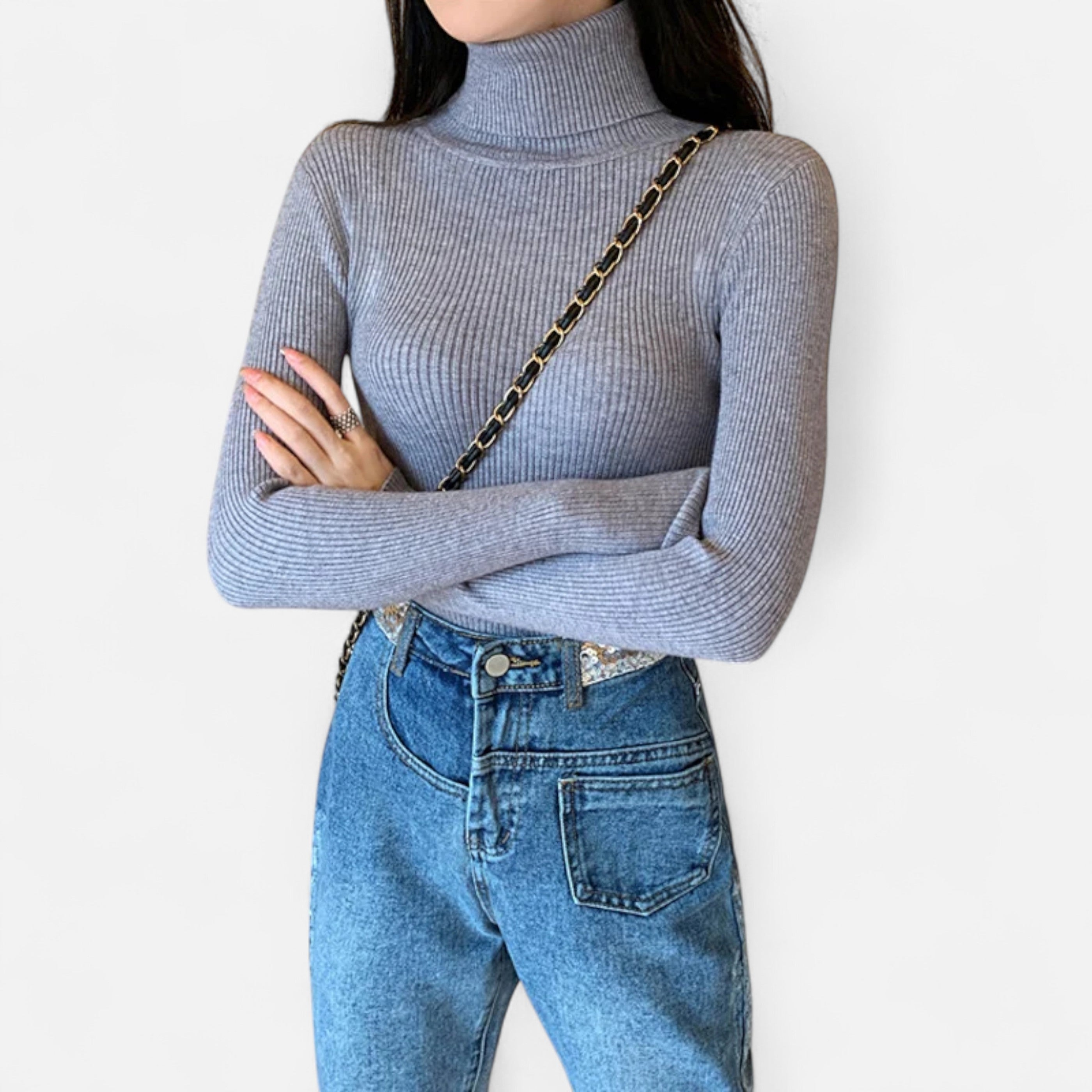 Old Ancien | Women’s Ribbed Turtleneck – Foldover Winter Elegance