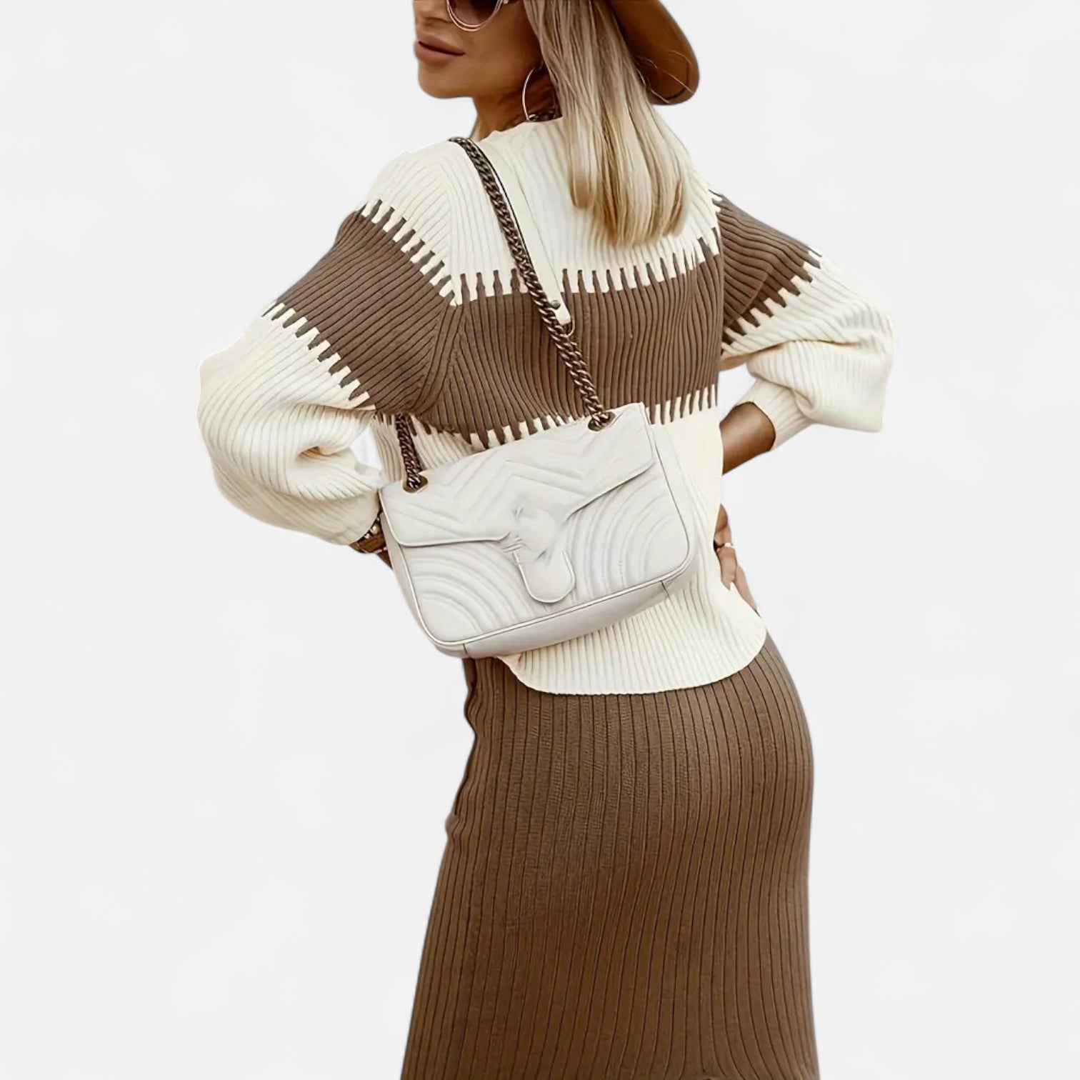 Old Ancien | Women’s Knit Set – High-Neck Pullover & Midi Skirt