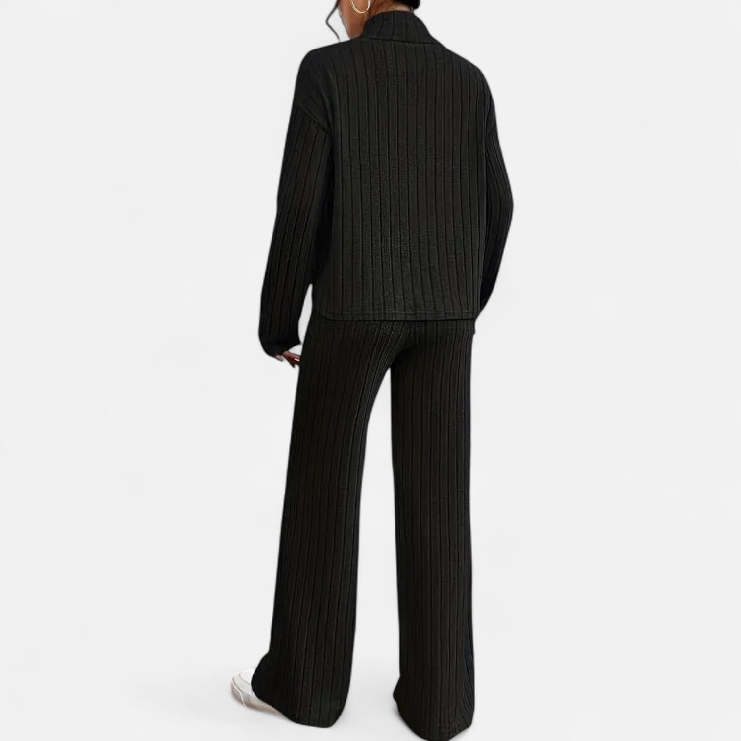 Old Ancien | Women’s Ribbed Set – Mock Neck & Wide-Leg Elegance