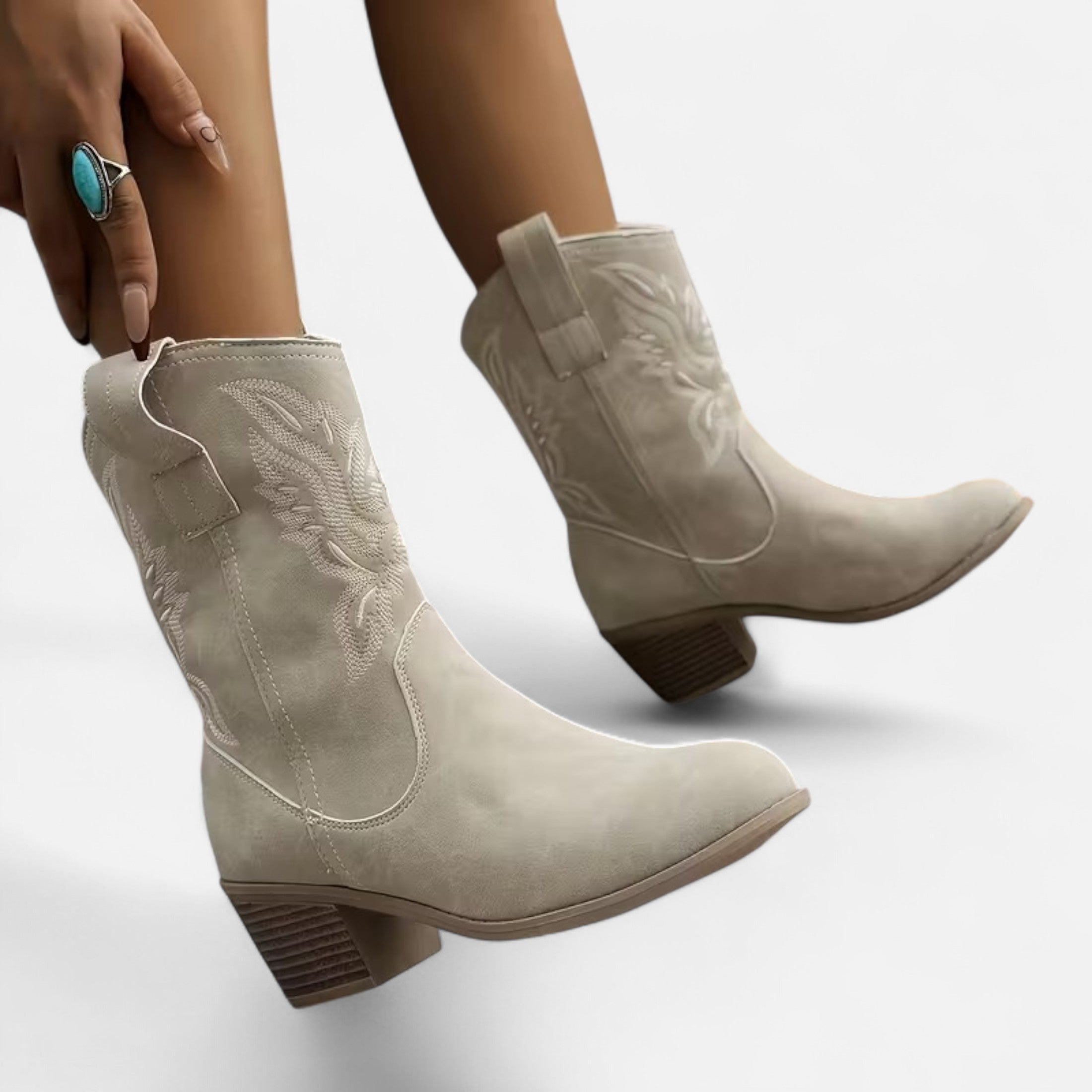 Old Ancien | Women’s Suede Cowboy Boots – Vintage Chunky Heel