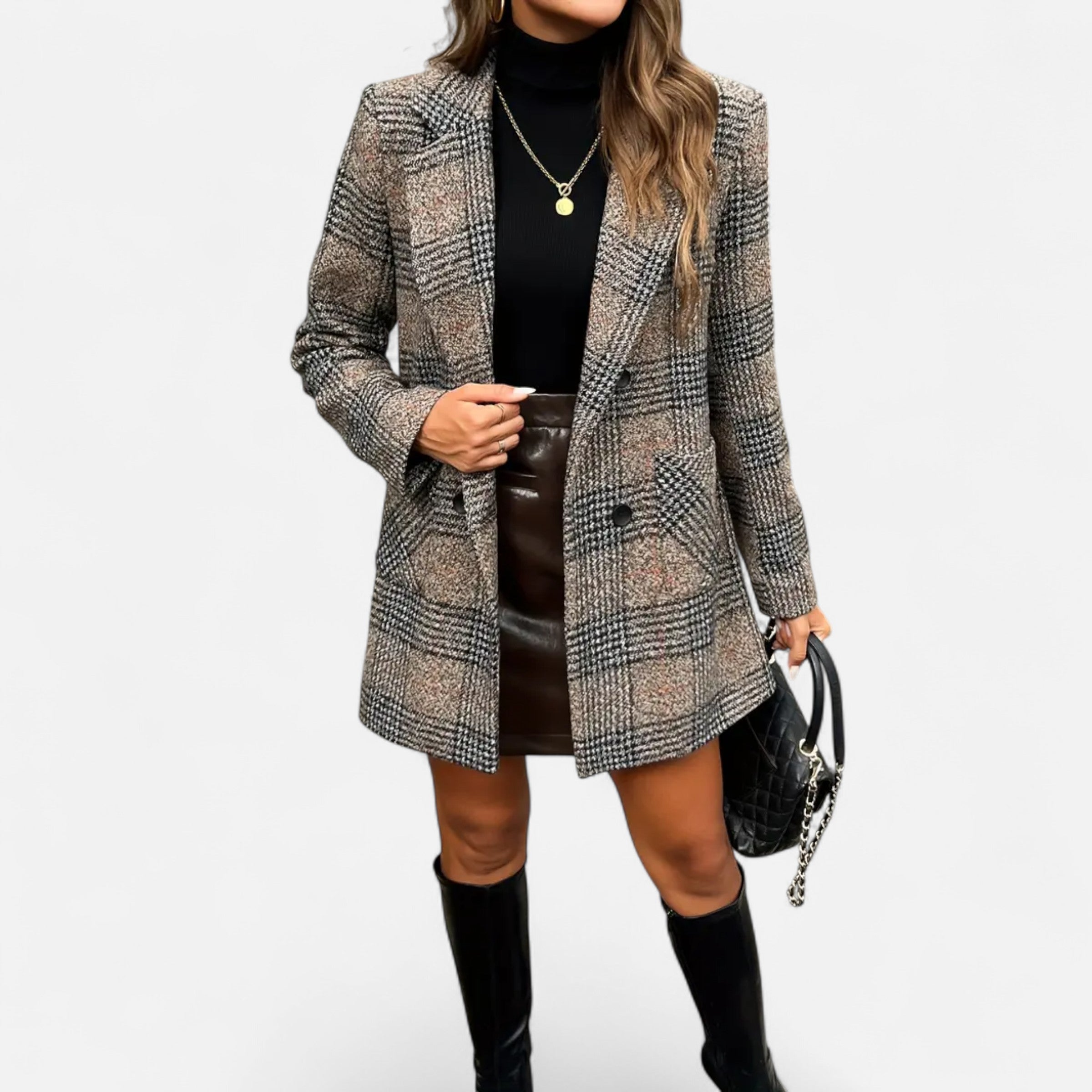 Old Ancien | Women’s Classic Coat – Houndstooth Timeless Sophistication