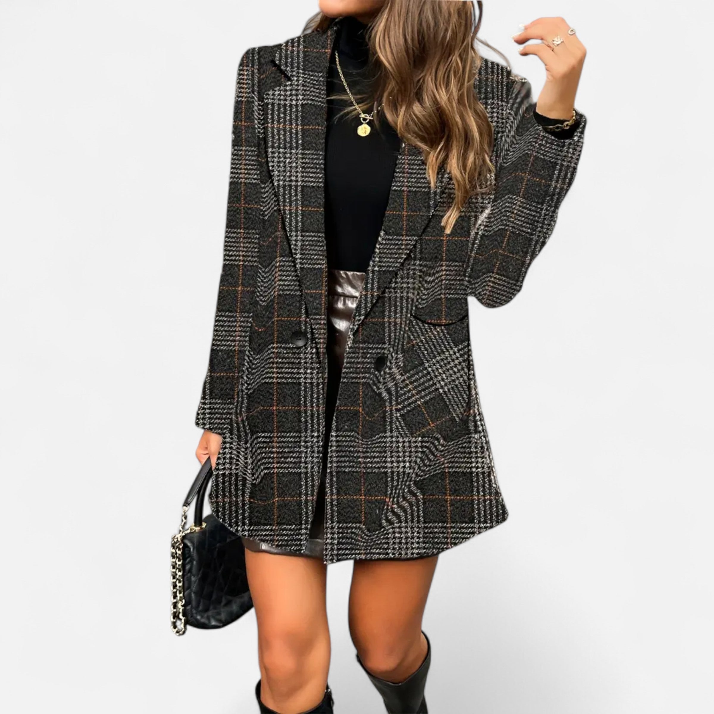 Old Ancien | Women’s Classic Coat – Houndstooth Timeless Sophistication