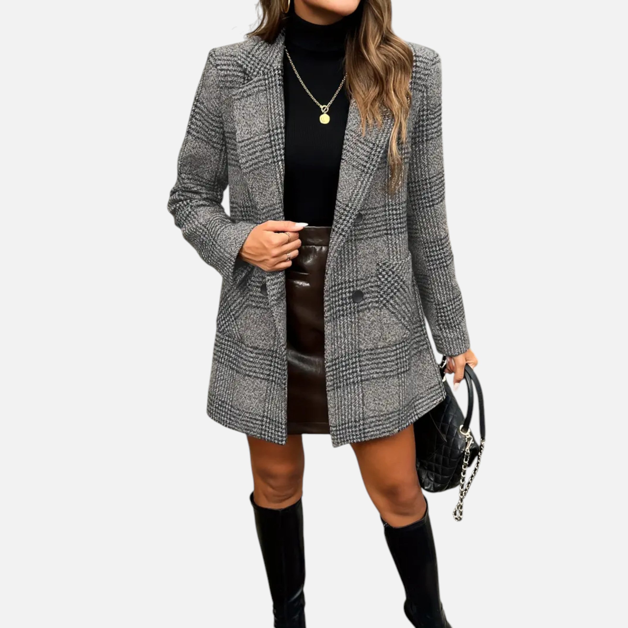 Old Ancien | Women’s Classic Coat – Houndstooth Timeless Sophistication