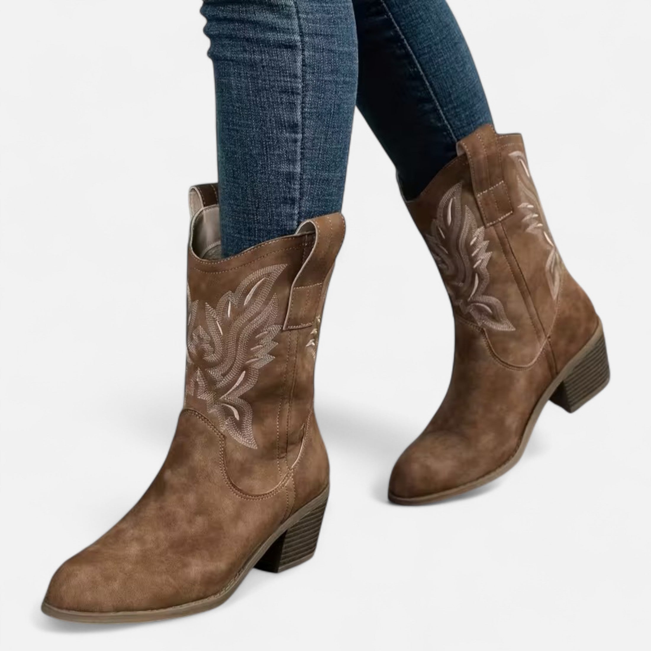 Old Ancien | Women’s Suede Cowboy Boots – Vintage Chunky Heel