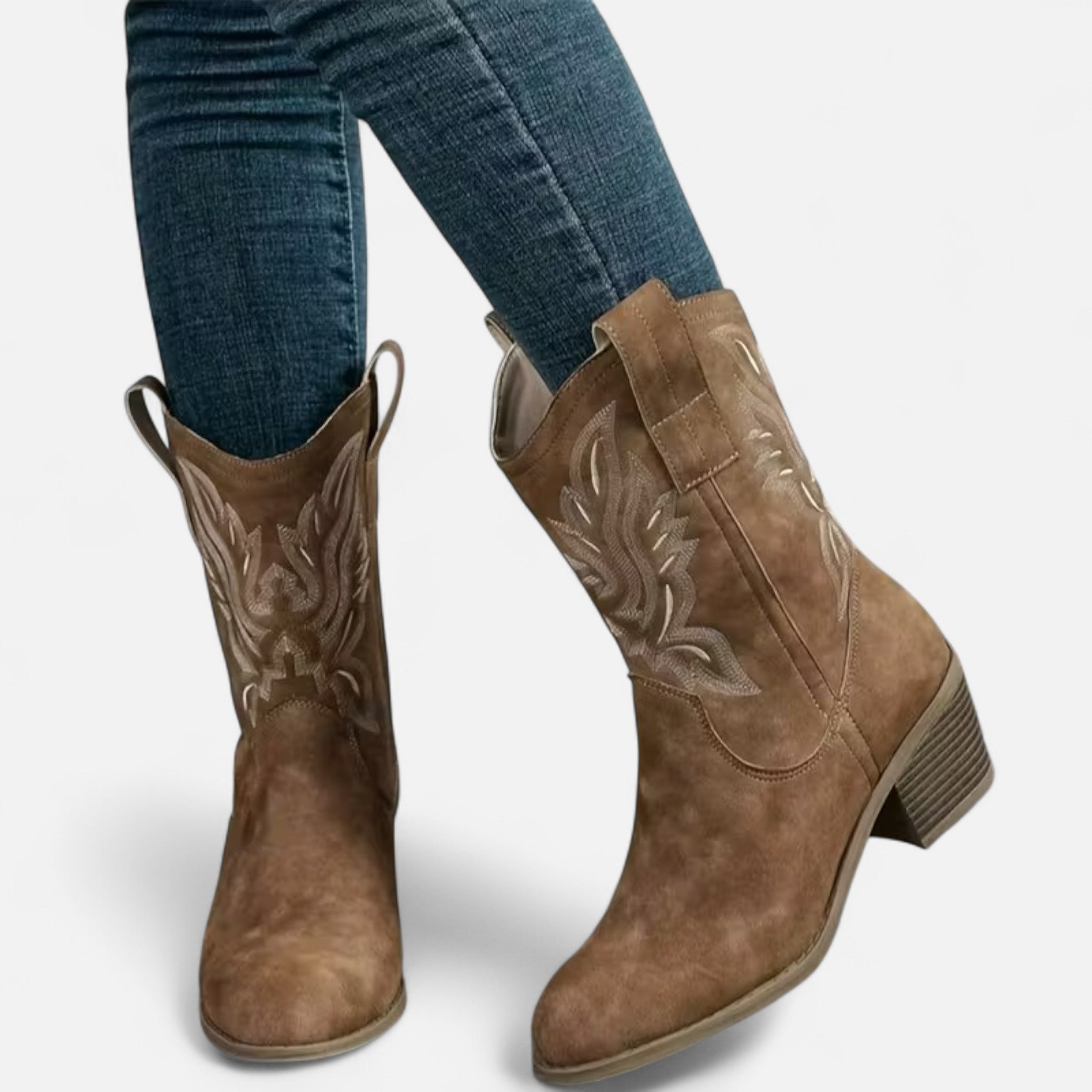 Old Ancien | Women’s Suede Cowboy Boots – Vintage Chunky Heel