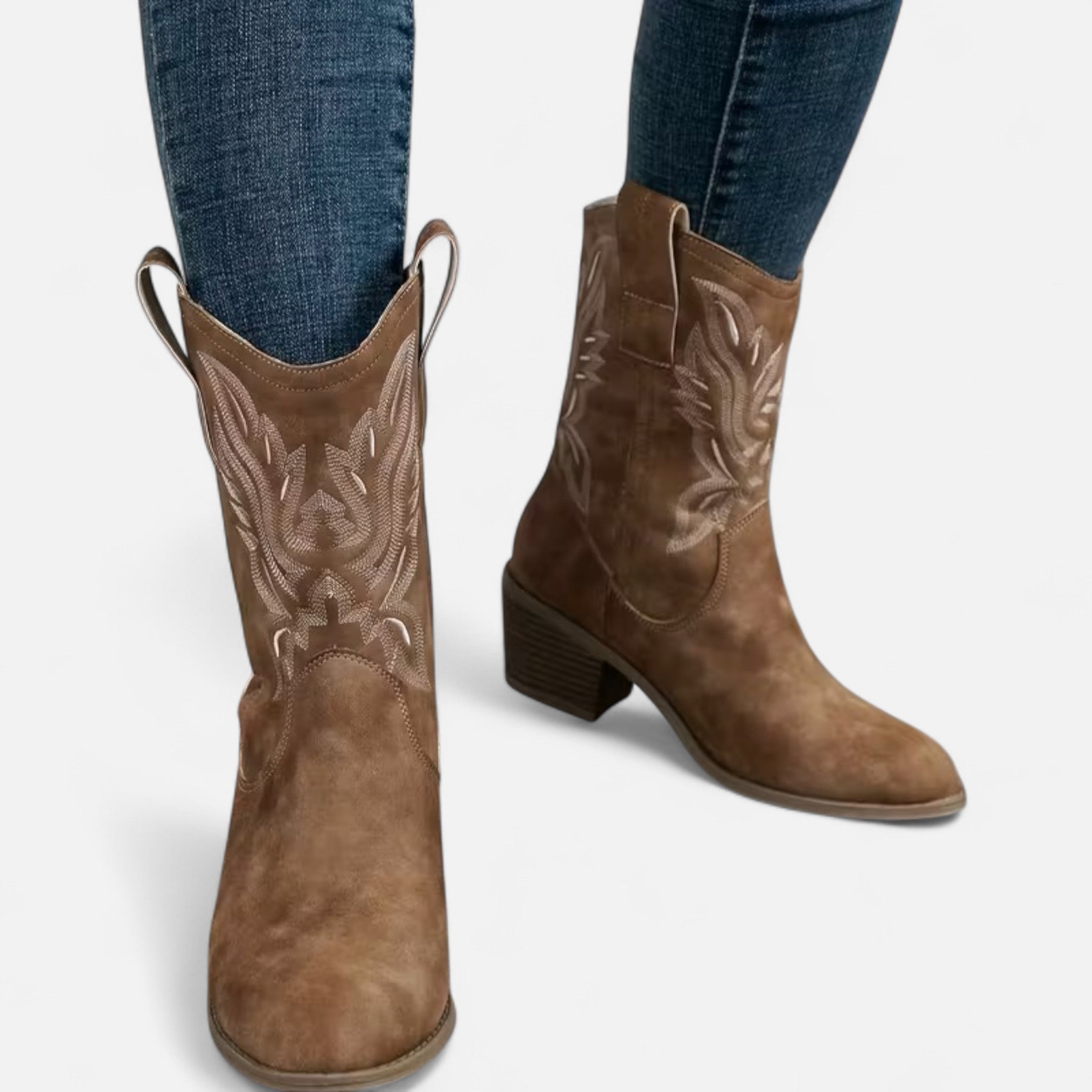 Old Ancien | Women’s Suede Cowboy Boots – Vintage Chunky Heel