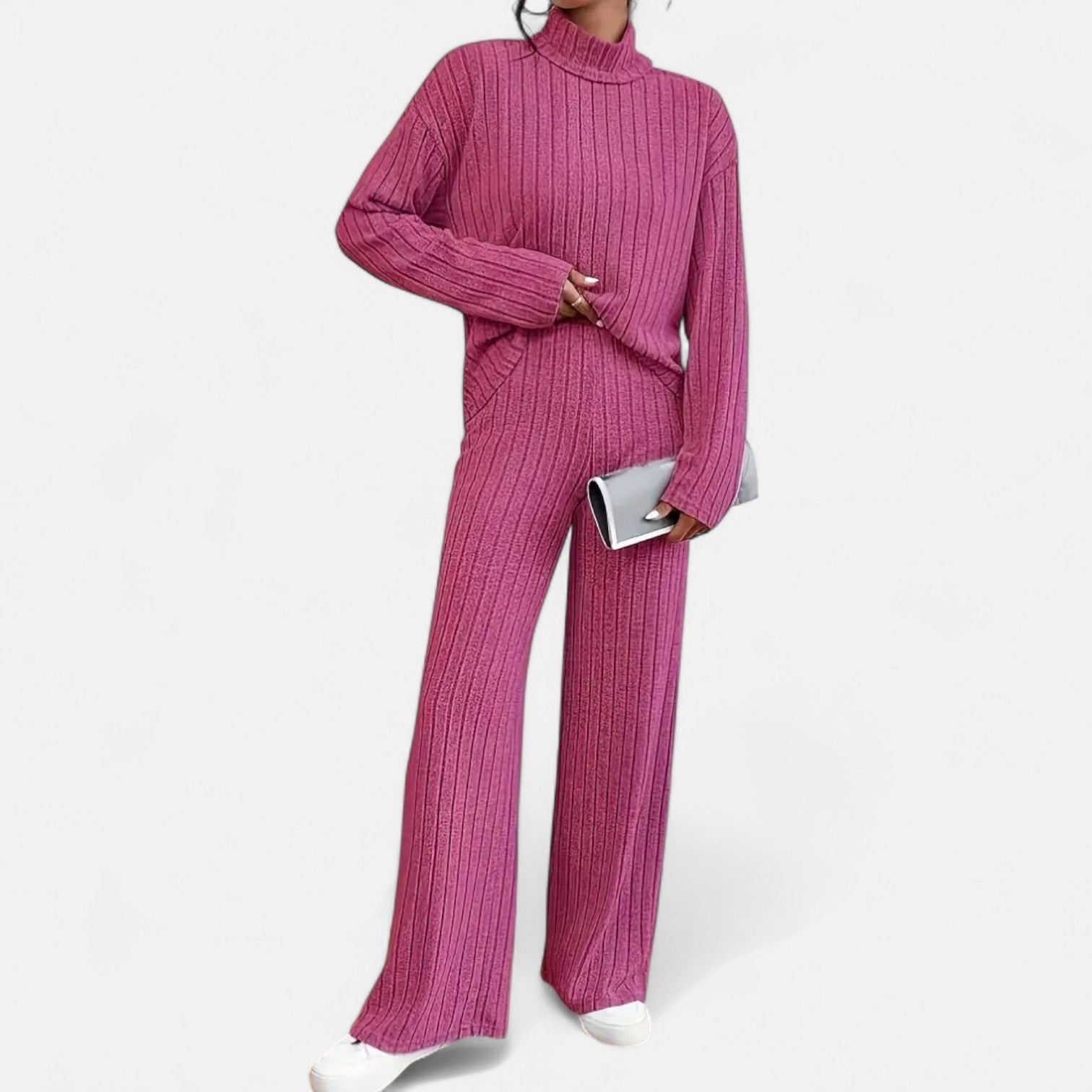 Old Ancien | Women’s Ribbed Set – Mock Neck & Wide-Leg Elegance