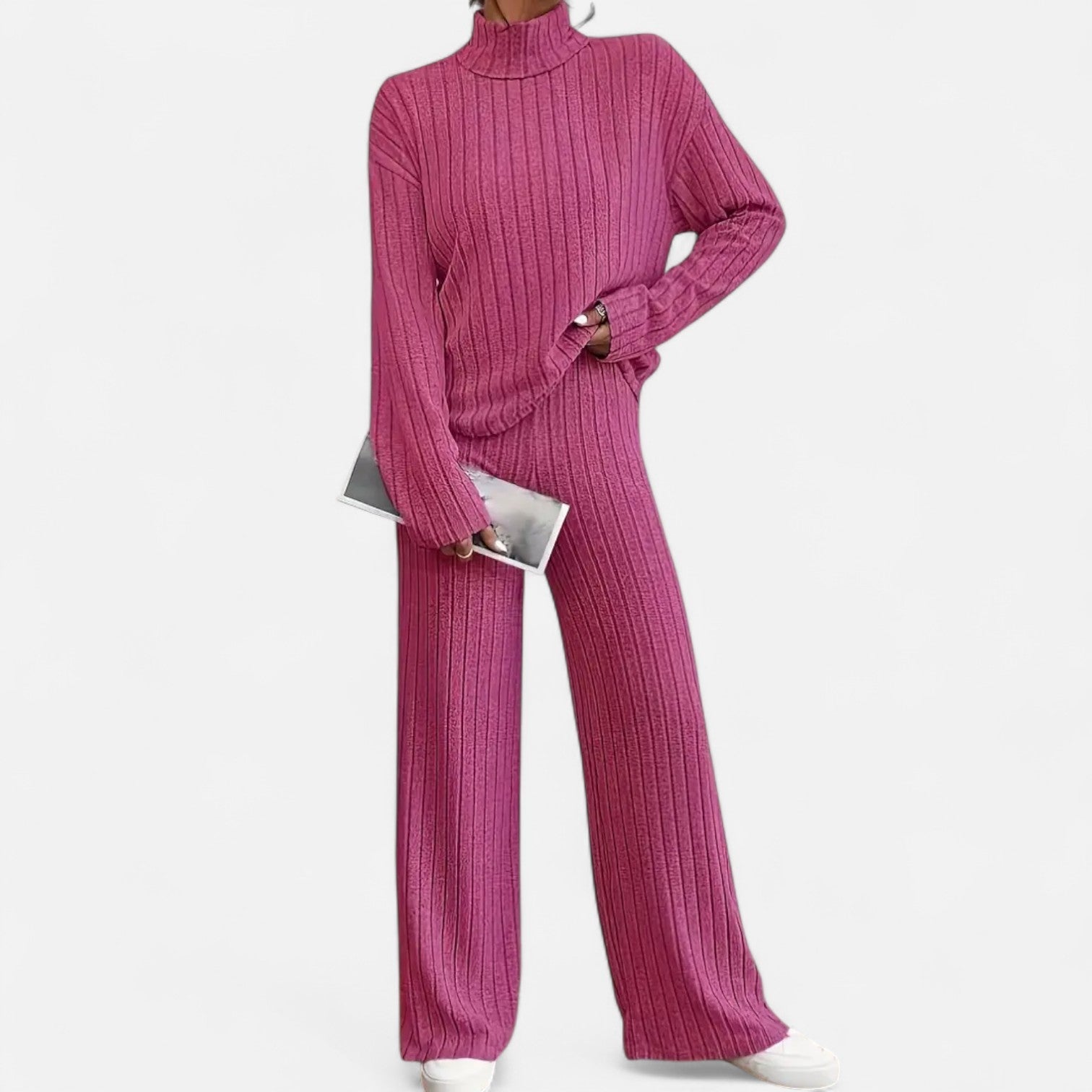 Old Ancien | Women’s Ribbed Set – Mock Neck & Wide-Leg Elegance