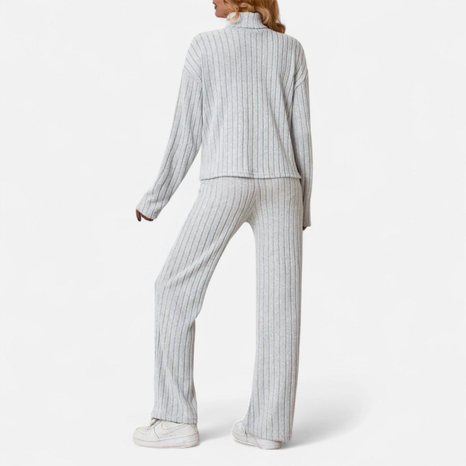 Old Ancien | Women’s Ribbed Set – Mock Neck & Wide-Leg Elegance