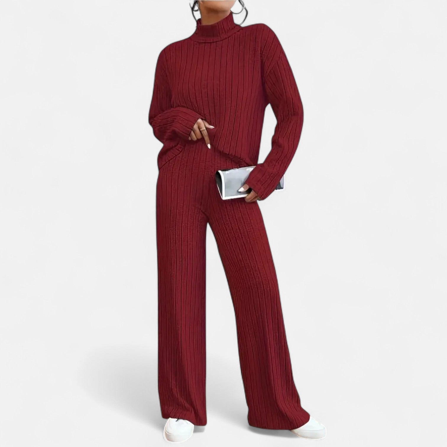 Old Ancien | Women’s Ribbed Set – Mock Neck & Wide-Leg Elegance