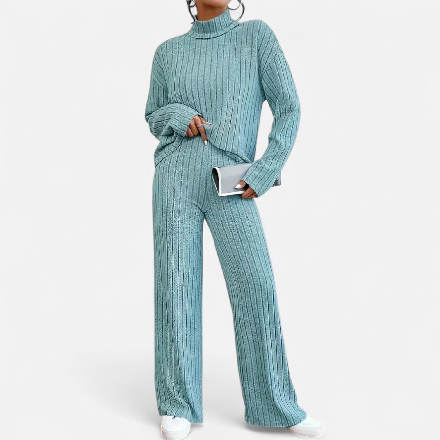 Old Ancien | Women’s Ribbed Set – Mock Neck & Wide-Leg Elegance