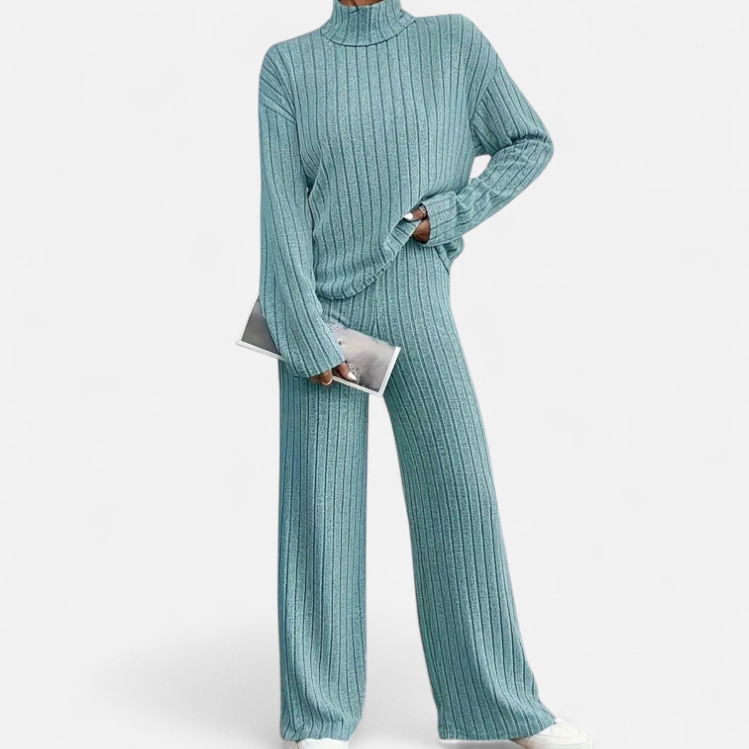 Old Ancien | Women’s Ribbed Set – Mock Neck & Wide-Leg Elegance