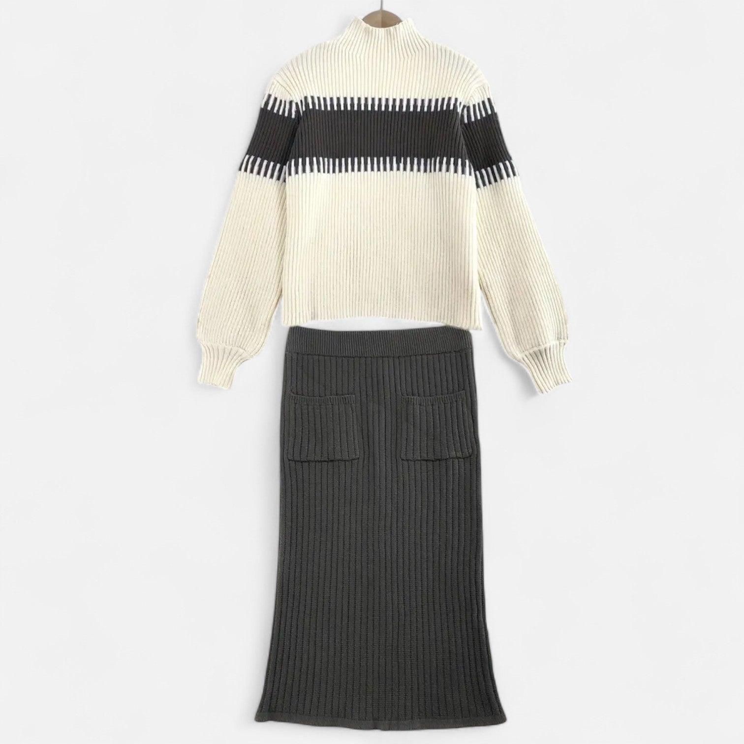 Old Ancien | Women’s Knit Set – High-Neck Pullover & Midi Skirt