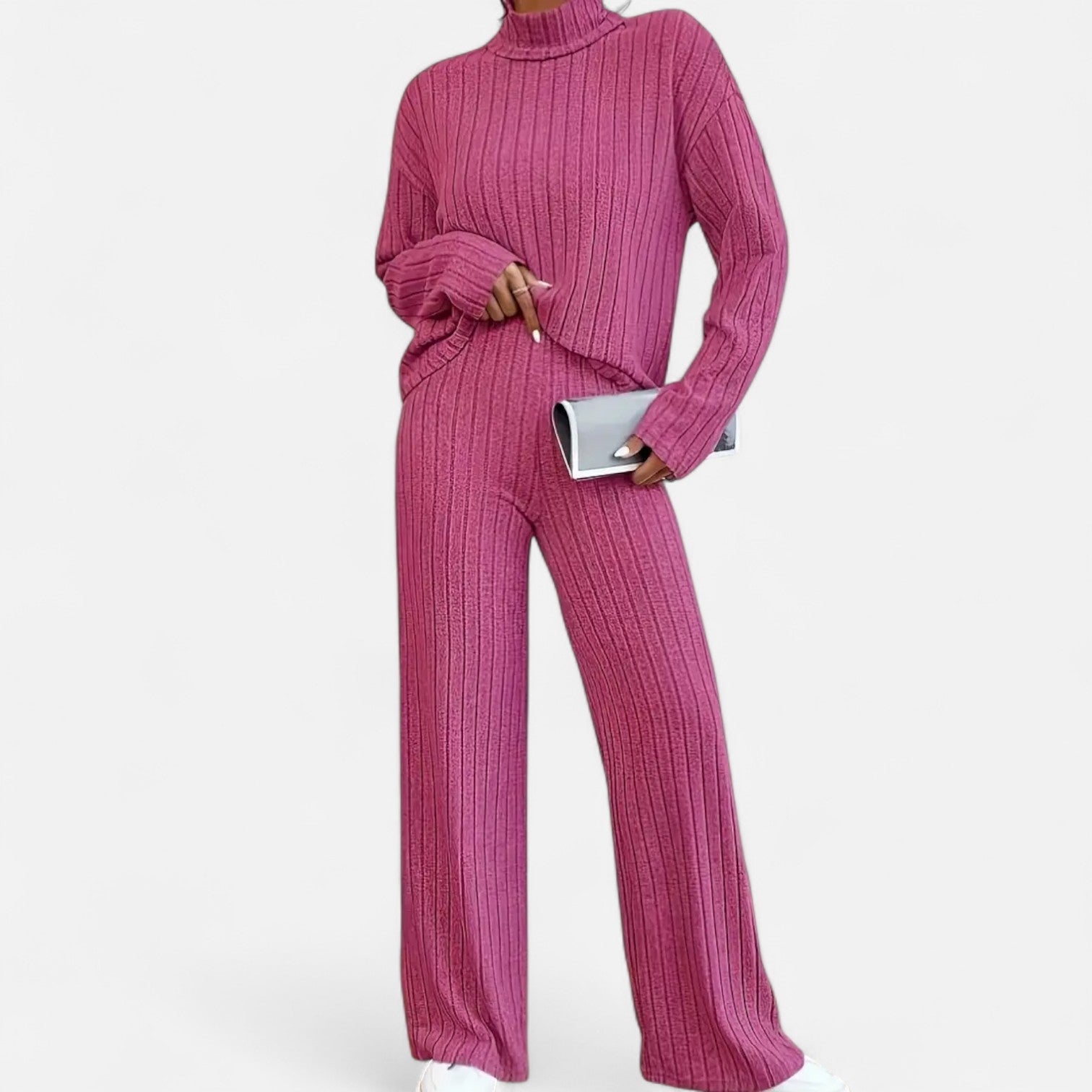 Old Ancien | Women’s Ribbed Set – Mock Neck & Wide-Leg Elegance