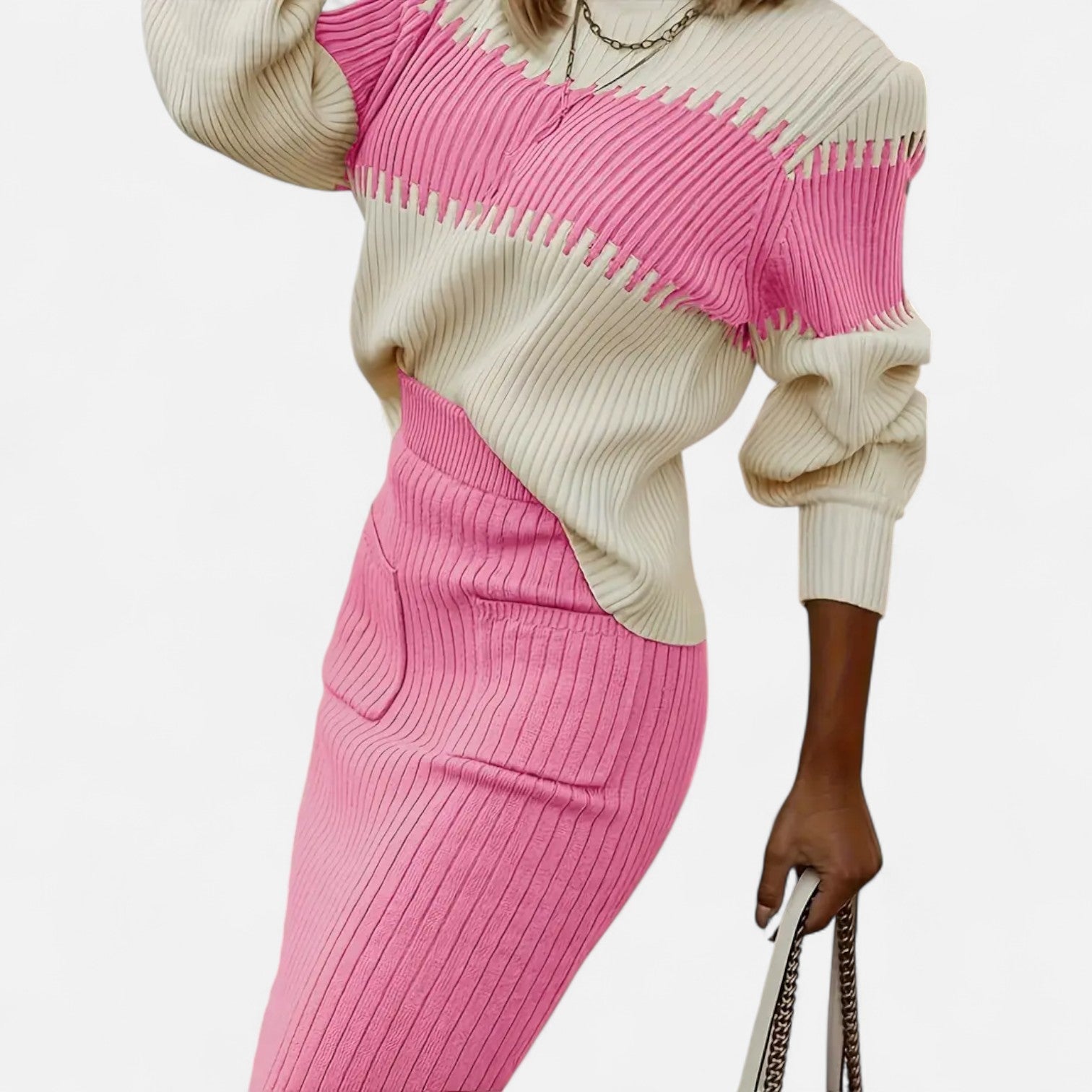 Old Ancien | Women’s Knit Set – High-Neck Pullover & Midi Skirt