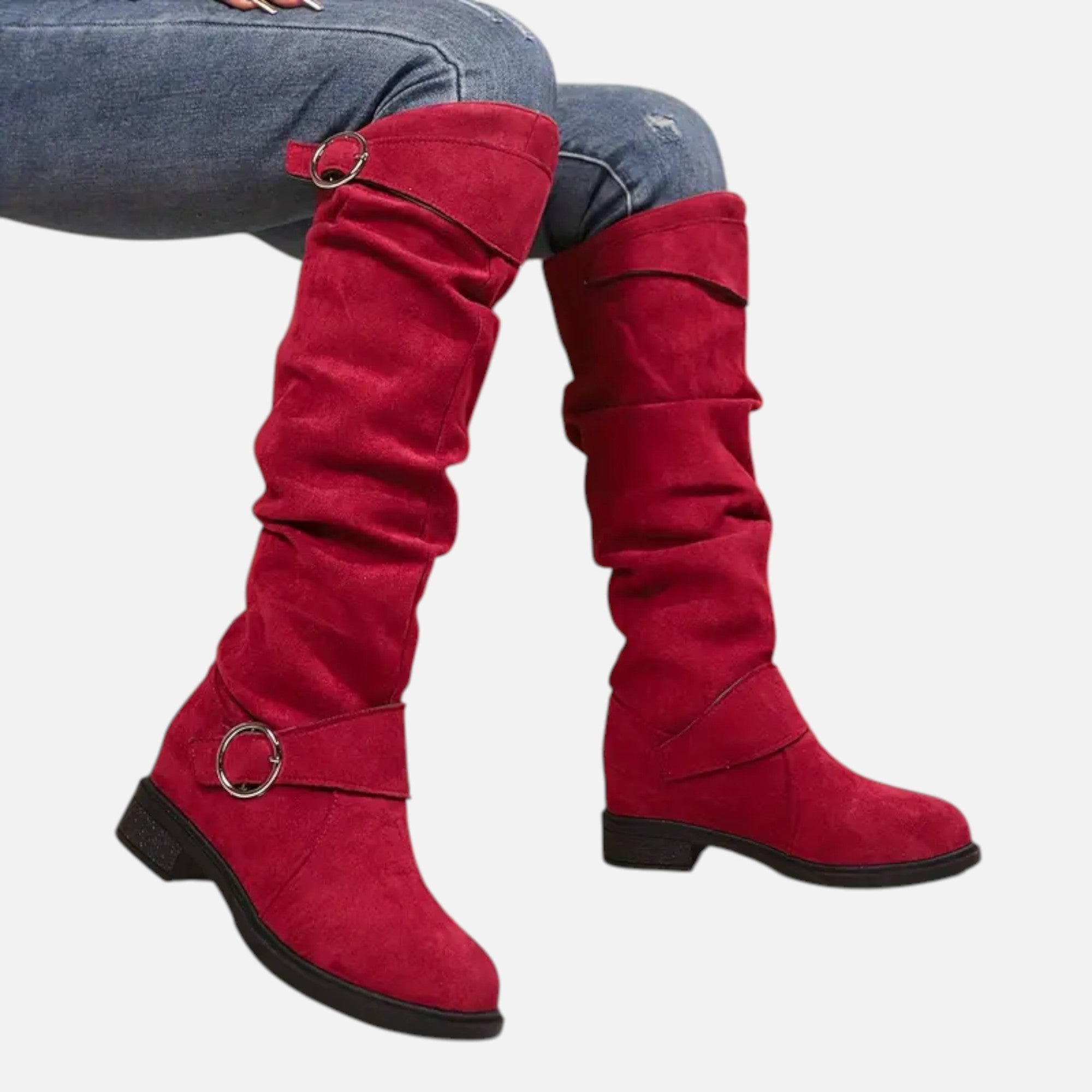 Old Ancien | Women’s Knee-High Boots – Buckle Belt Elegance
