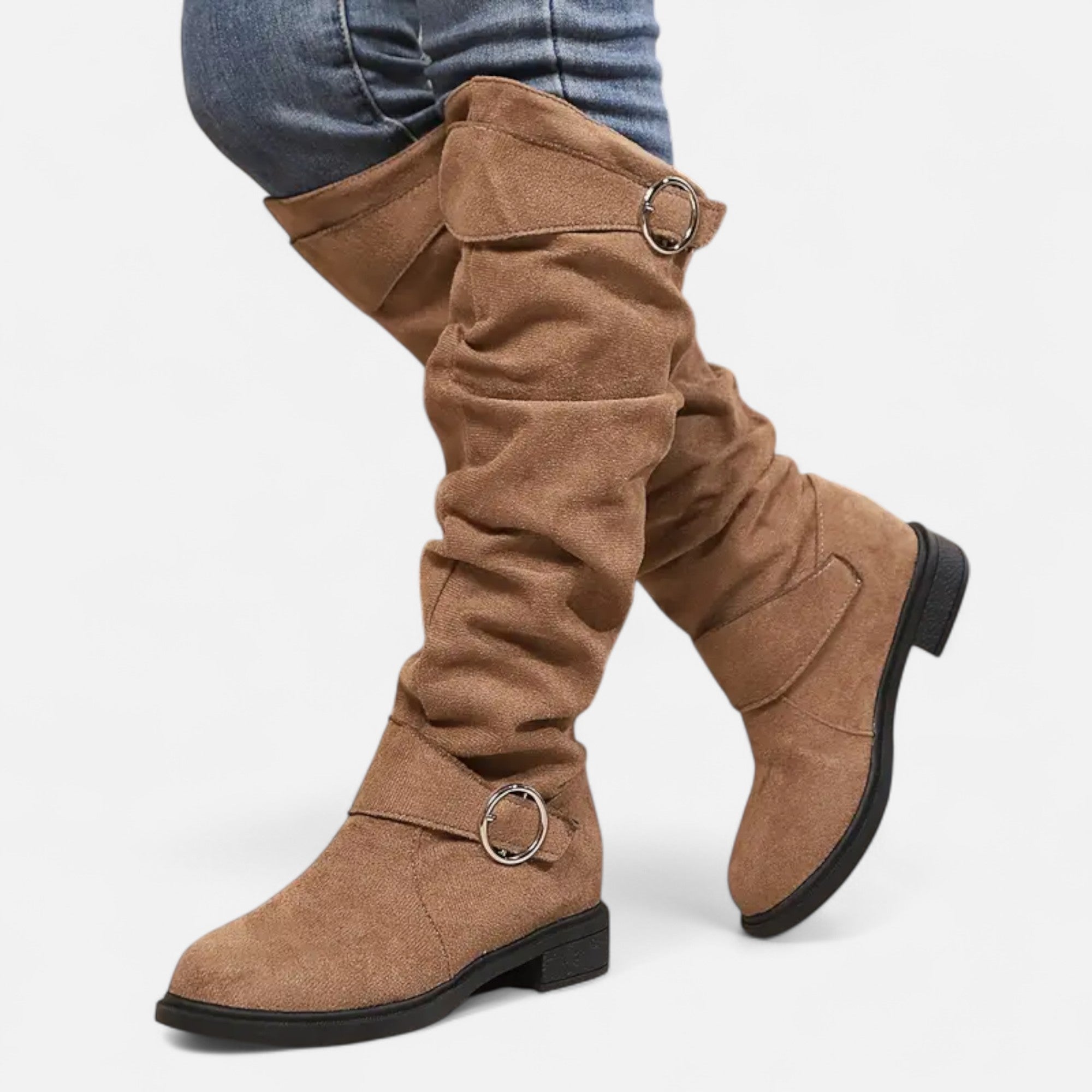 Old Ancien | Women’s Knee-High Boots – Buckle Belt Elegance