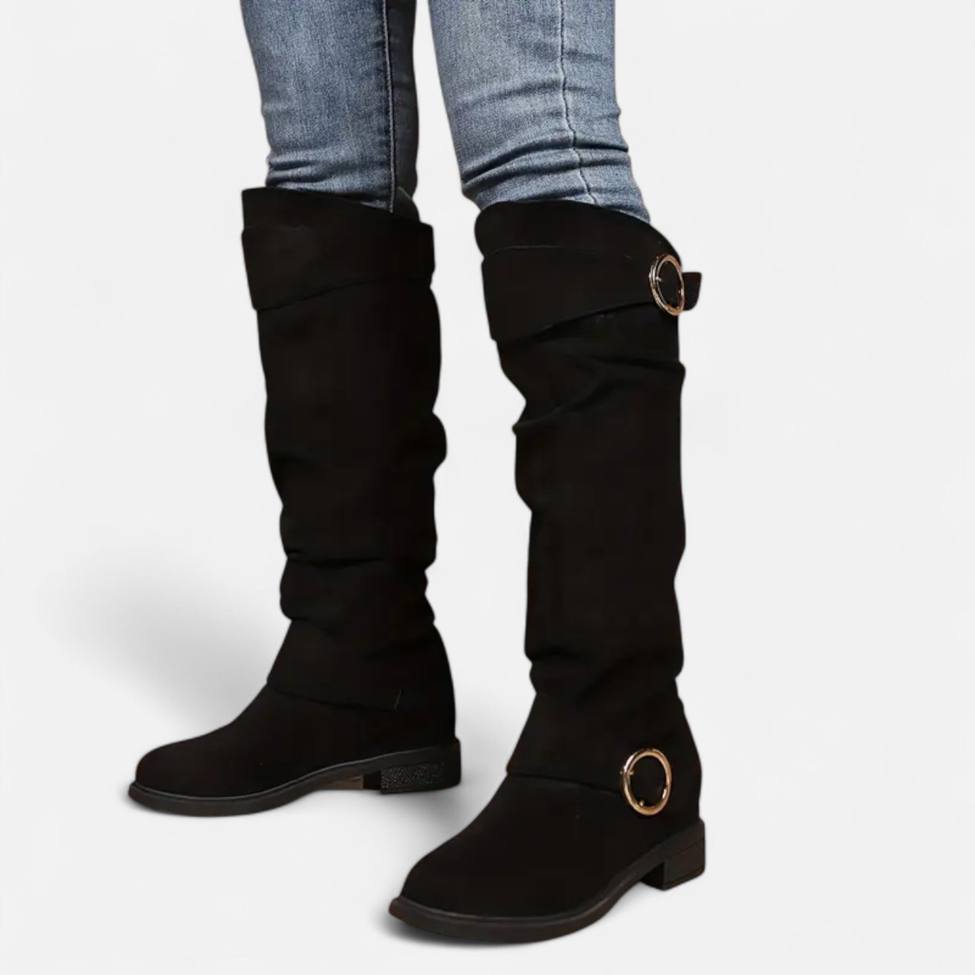 Old Ancien | Women’s Knee-High Boots – Buckle Belt Elegance