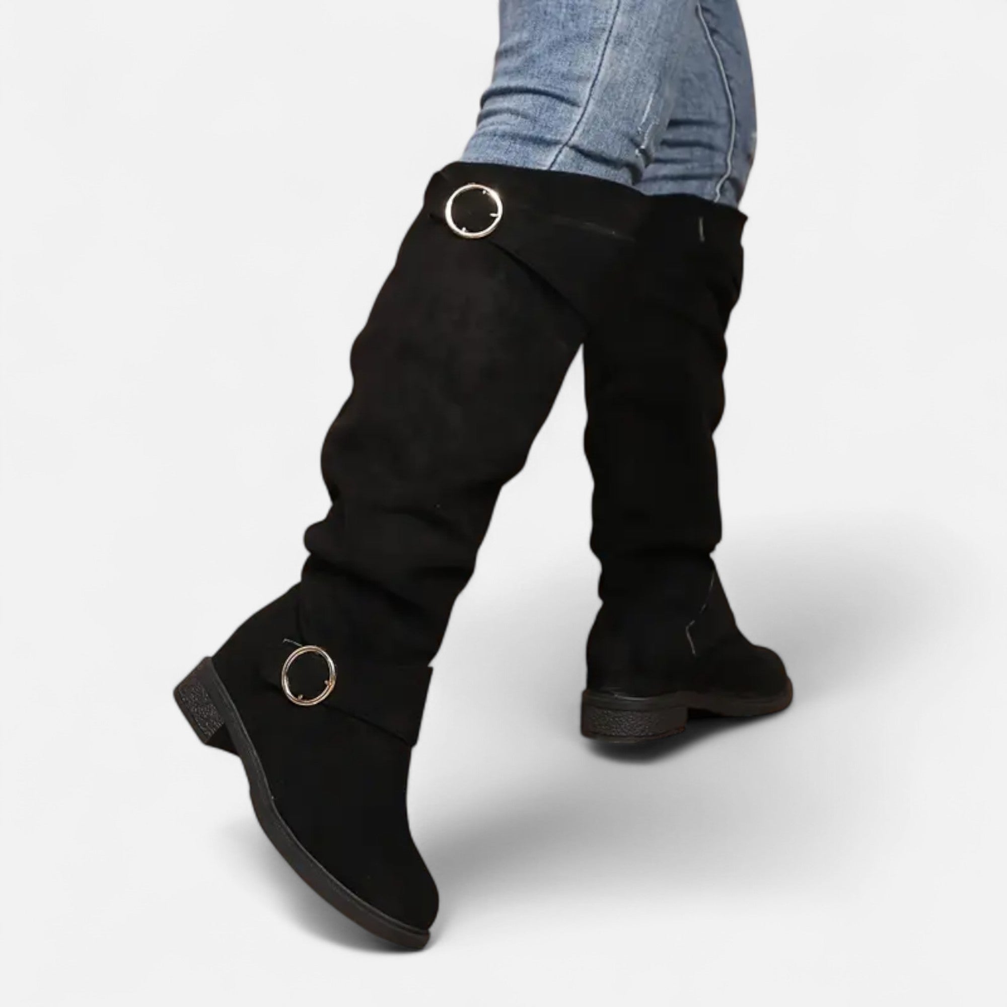 Old Ancien | Women’s Knee-High Boots – Buckle Belt Elegance
