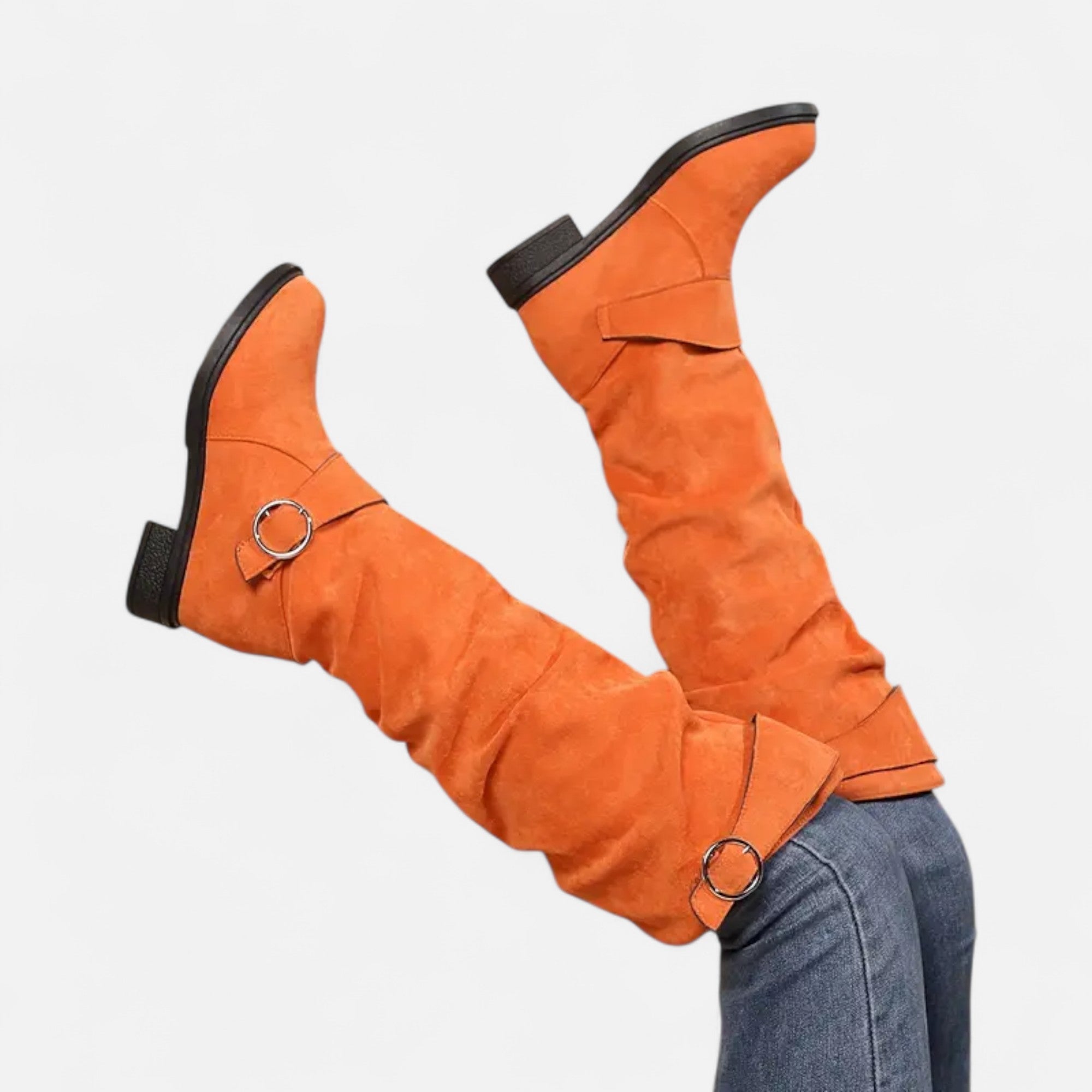 Old Ancien | Women’s Knee-High Boots – Buckle Belt Elegance