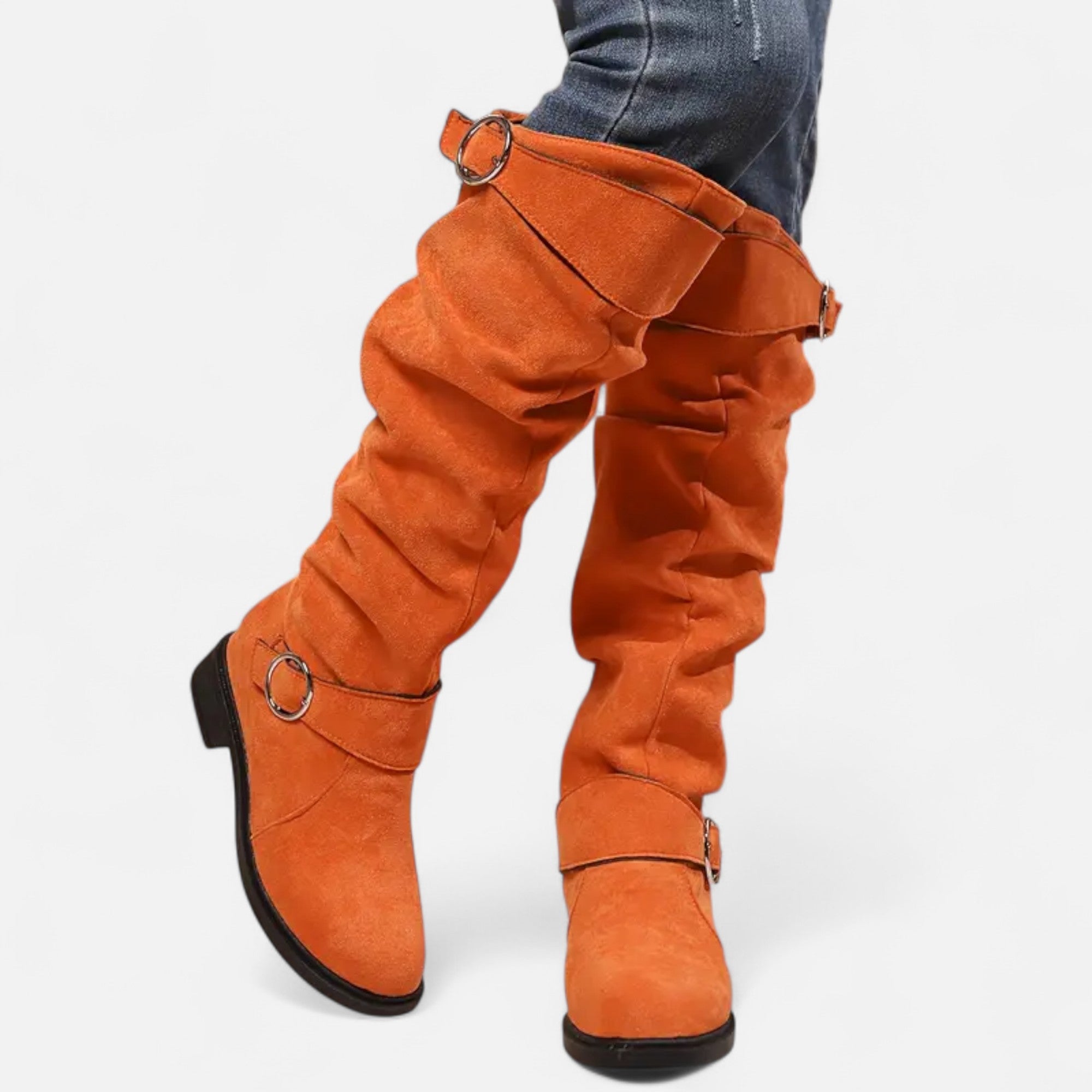 Old Ancien | Women’s Knee-High Boots – Buckle Belt Elegance